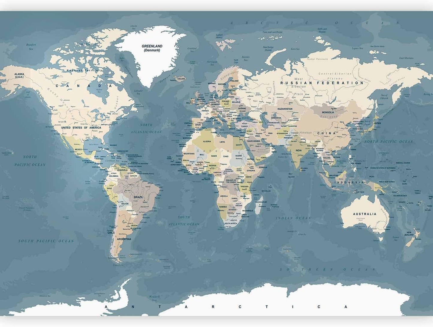 artgeist Wall Mural World Map 193x138 in - XXL Peel and Stick Self-Adhesive Wallpaper Removable Large Sticker Foil Wall Decor Print Picture Image Design Map of The World k-B-0063-a-a