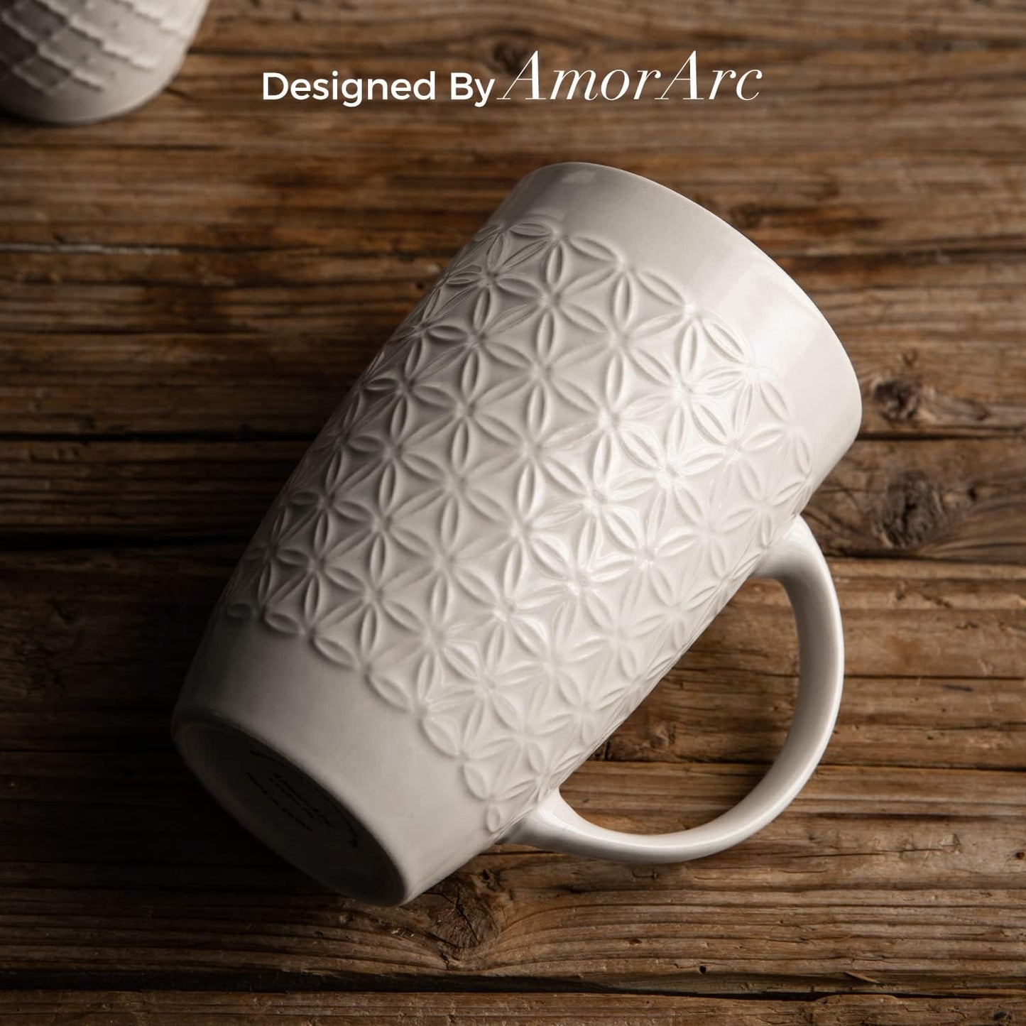 AmorArc Extra Large Coffee Mugs Set of 6, 20oz Ceramic Tall Coffee Mugs Set with Textured Geometric Patterns for Coffee/Tea/Beer/Hot Cocoa, Dishwasher & Microwave Safe,Beige