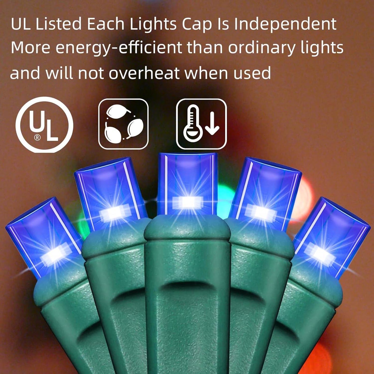 50LED String Lights,LED Christmas Lights,6" SPACING,Green Wire,Blue Colour,Commercial Grade