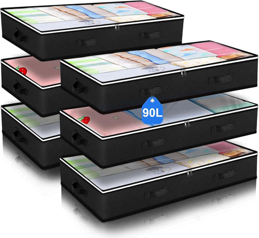 6 Pack Under Bed Storage Containers Organizer, Large Capacity Underbed Clothes Storage Bins, Bedroom Organization and Storage, Foldable Storage Bags for Clothes Pillow Blankets Bedding