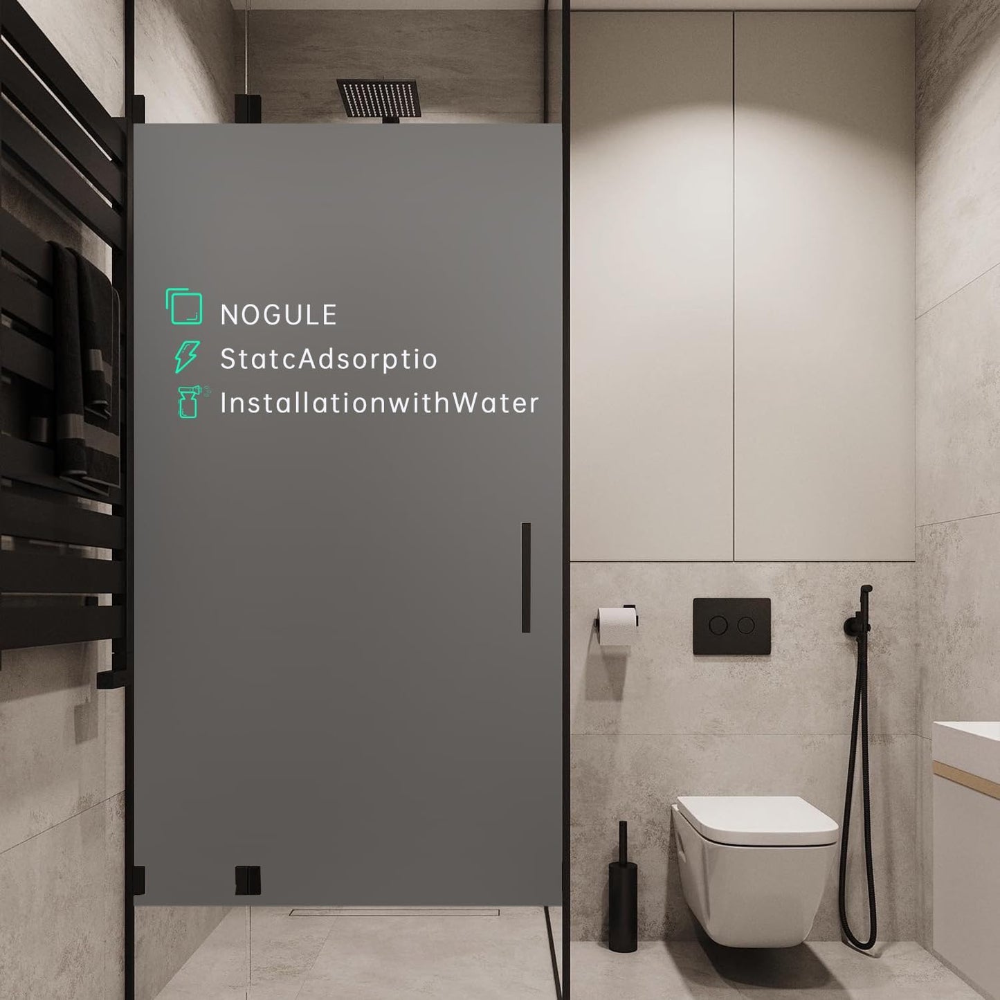 Frosted Glass Window Privacy Film Decorative, Bathroom Privacy Film for Glass Windows Cover, Static Cling, Removable, Reusable, Anti-UV, Anti-Glare, Heat Blocking,Gray,45.2X78.7Inch