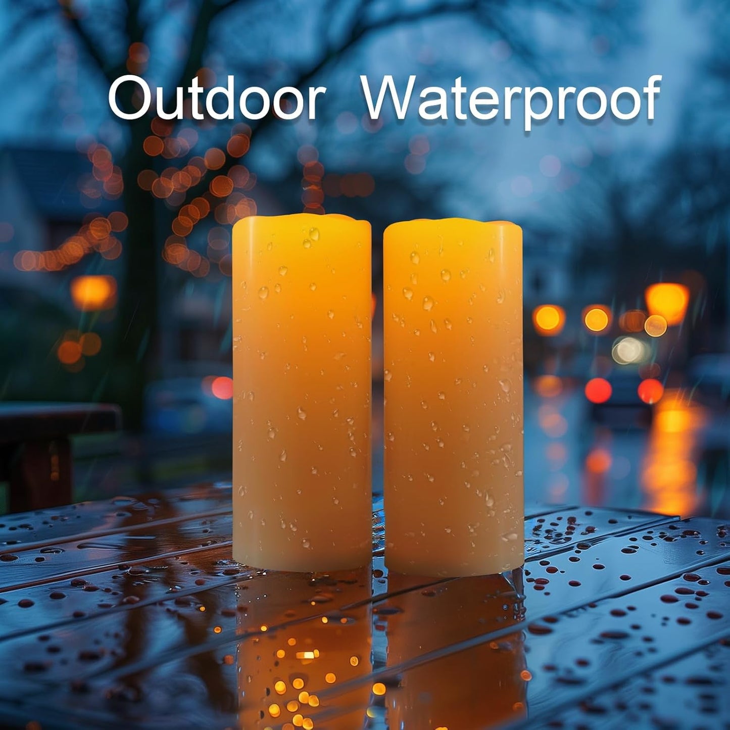 Amagic 2 Pack 6" x 4" Outdoor Plastic Electric flameless Candles with Remote Control and Timer, Battery Operated Flickering LED Pillar Fake Candle for Home, Wedding Decor, Ivory