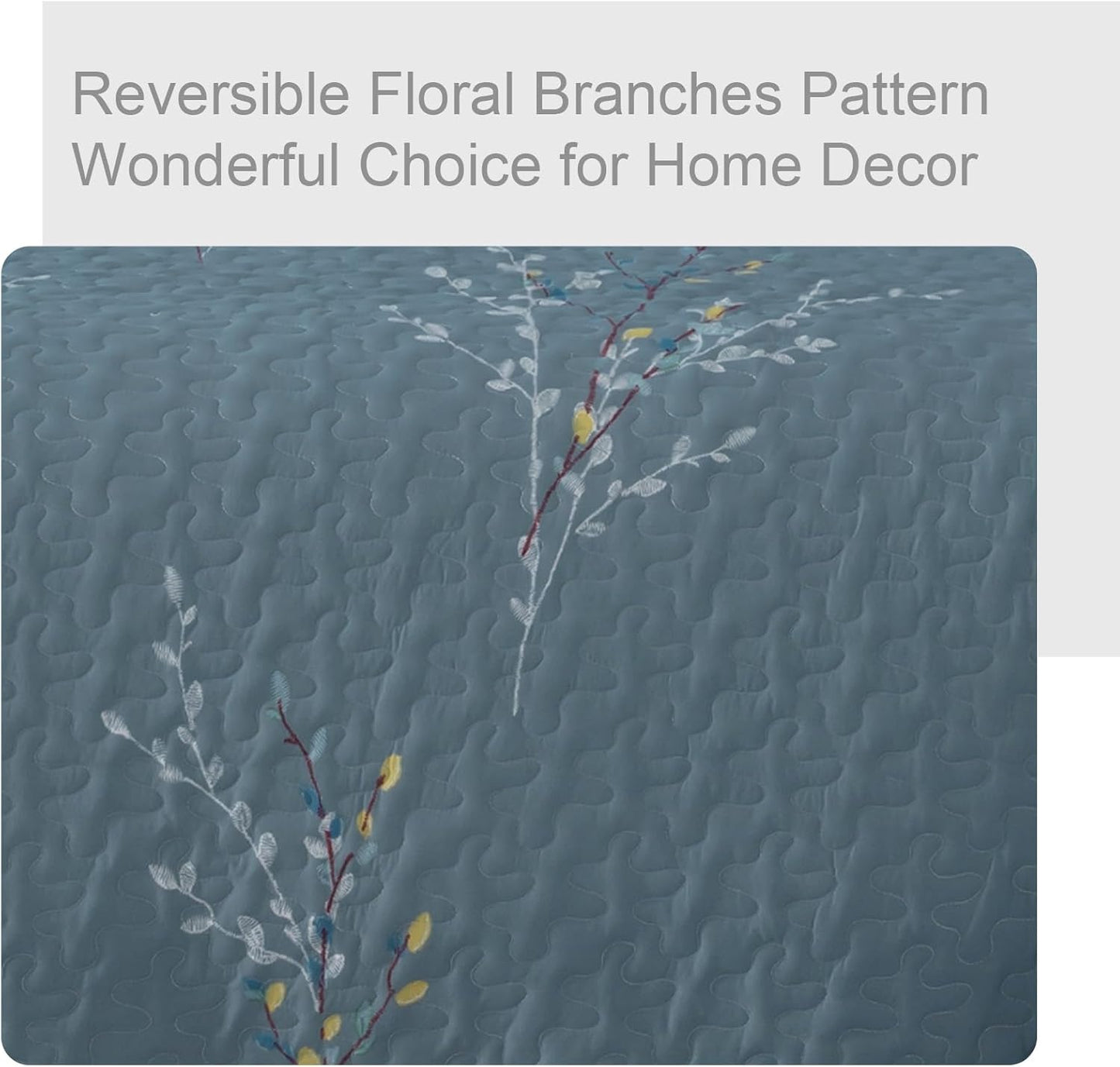 Exclusivo Mezcla Reversible Boho Quilt Set King Size, 3 Pieces Flowers Blue All Season Bedspreads, Ultra Soft Floral Coverlet Bedding Set with Printed Pattern (1 Quilt, 2 Pillow Shams)