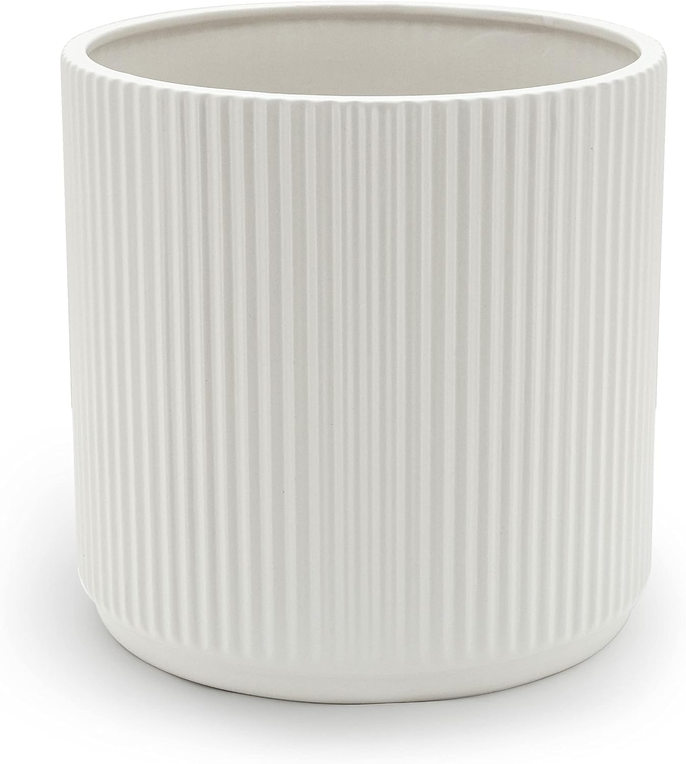 Amazon Basics Fluted Ceramic Round Planter, 10 in, White