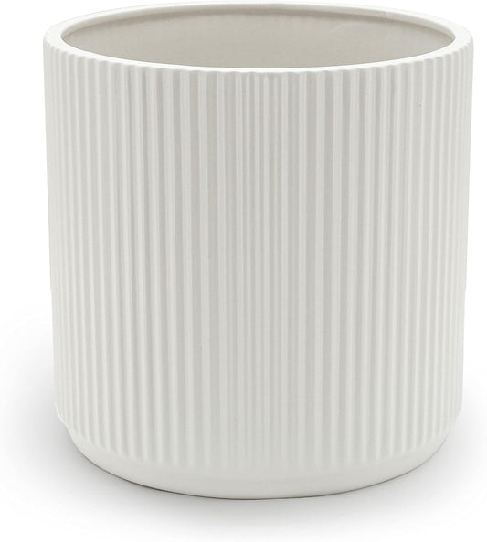 Amazon Basics Fluted Ceramic Round Planter, 10 in, White