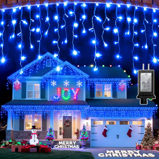 612 LED 60FT Icicle Christmas Lights - 136 Drops Waterproof 12 Modes Memory Timer, Outdoor Hanging Roof Lights for Eaves Gutter Xmas Tree Holiday Decorations Blue