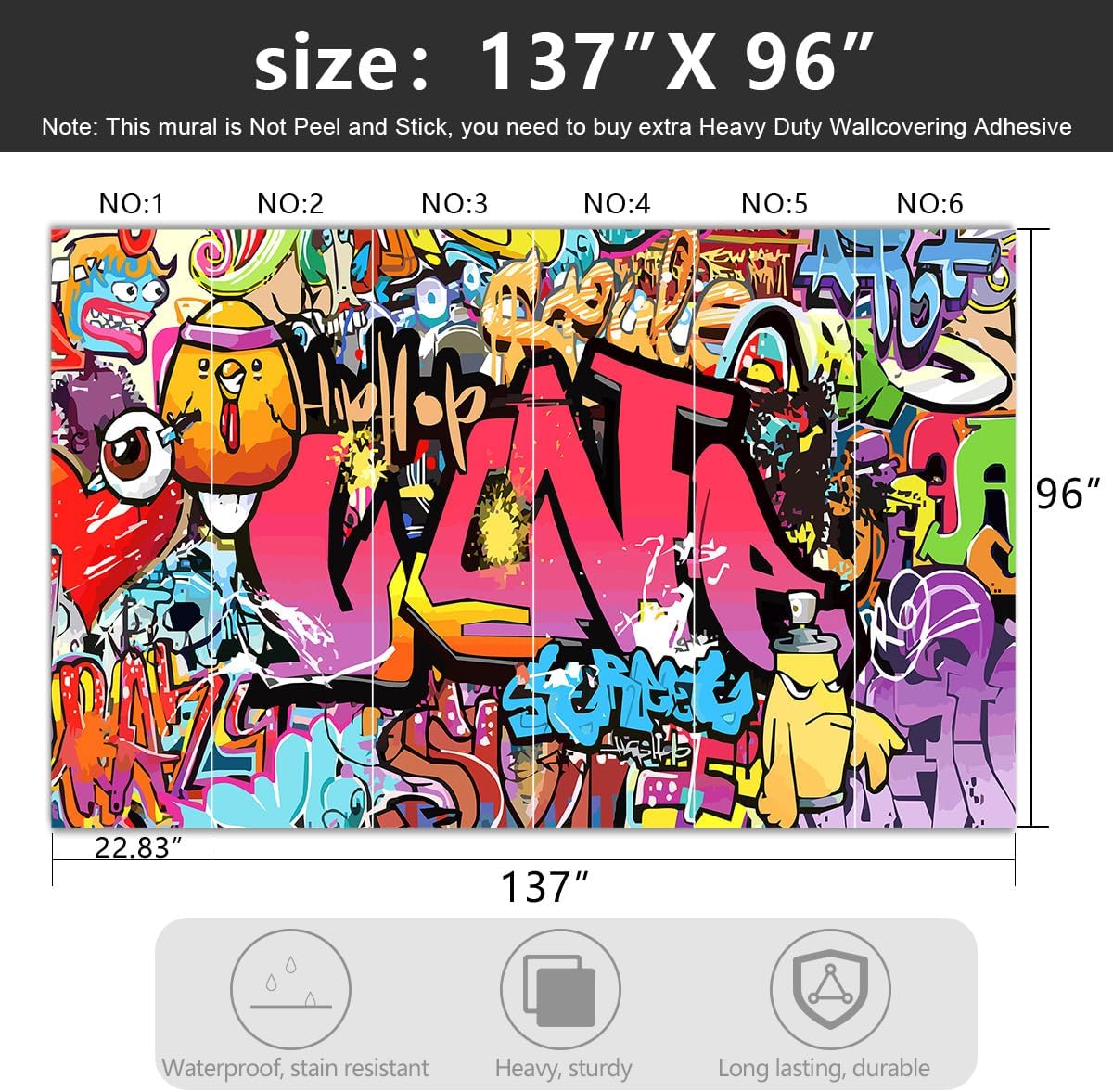 -Street Art Graffiti Wallpaper Fabric Wallpaper Living Room Bedroom Bathroom Boys Girls Children's Room Abstract Large Wall Mural- 137"x96"（ not Peel and Stick）