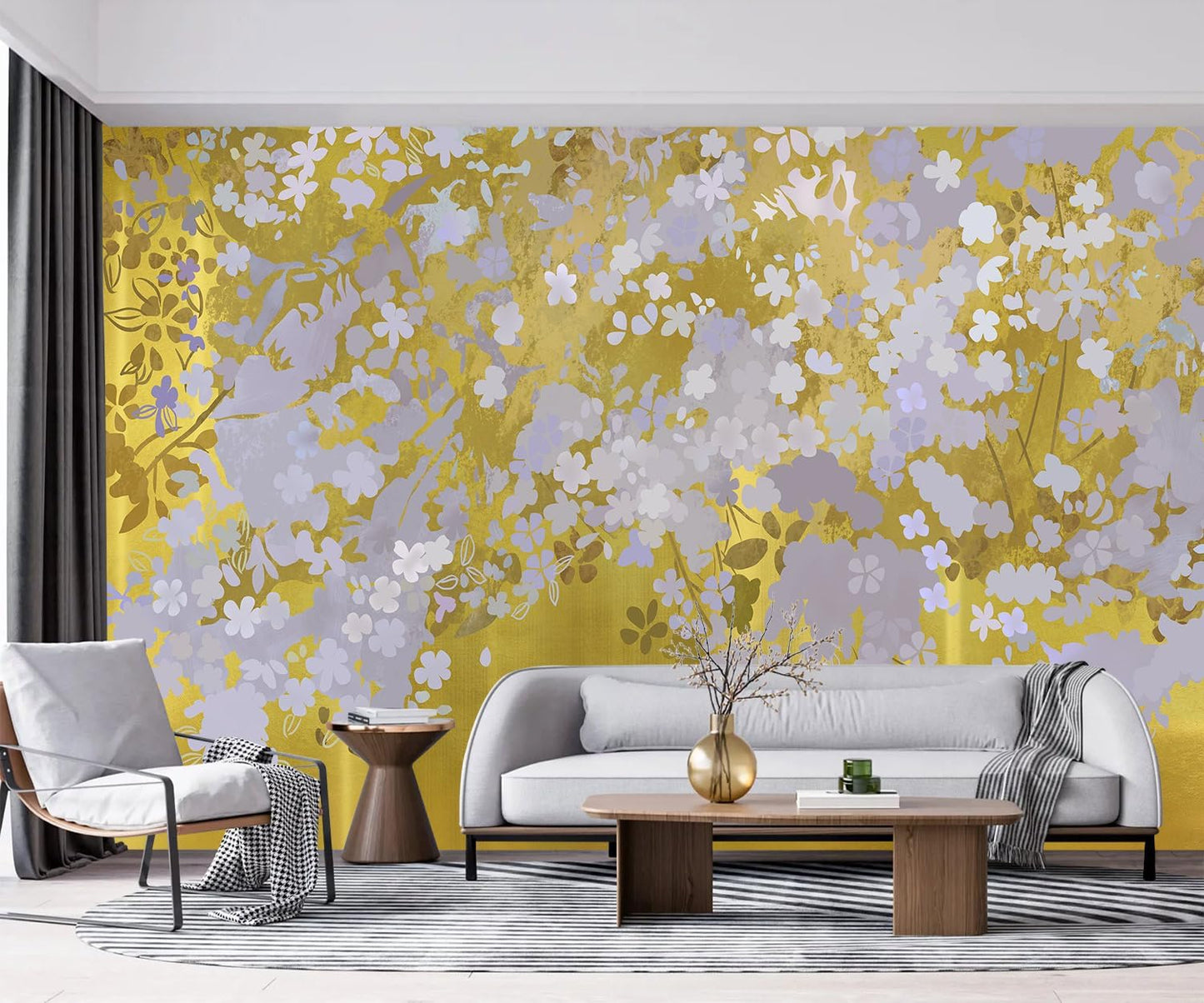 -Gold Floral Living Room Wallpaper XT19 L 180" x 115"