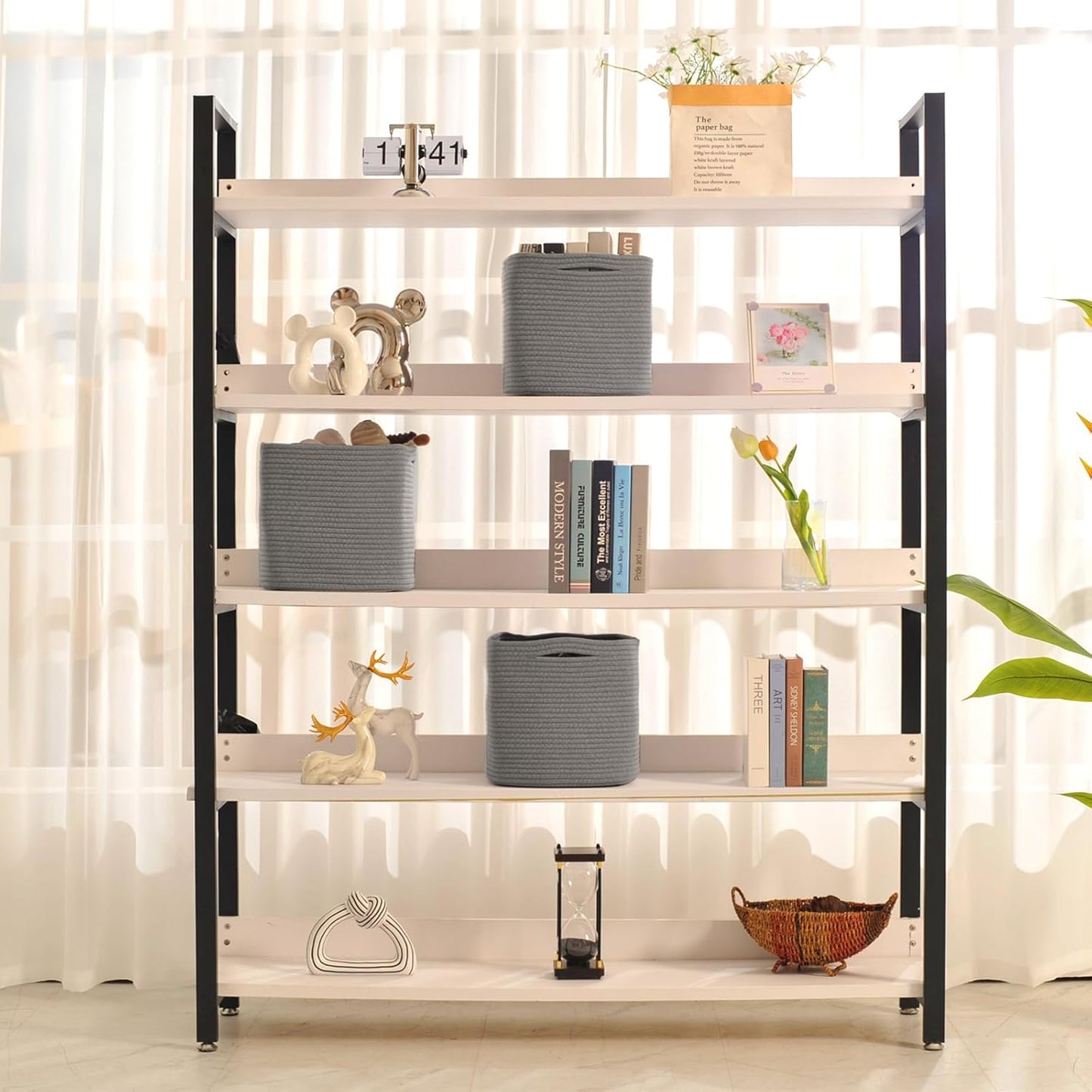 11 Inch Cube Storage Bins, Storage Cube Organizer Bins, Woven Cotton Rope Basket for Storage, Storage Baskets for Organizing Shelves, Grey Baskets for Toys Nursery, Grey (Pack of 3)