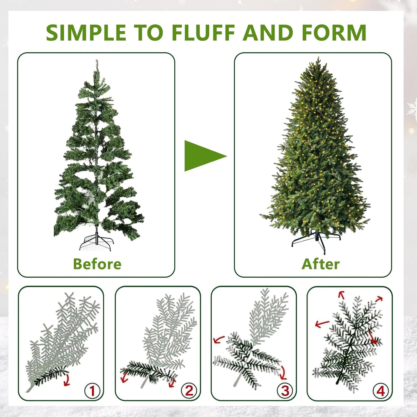 7.5ft Pre-lit Artificial Christmas Tree with 798 Warm White & Multi-Color LED Lights, 1900 Branch Tips, 3-Minute Quick Power Connect Pencil Xmas Tree for Holiday Decoration Home and Party