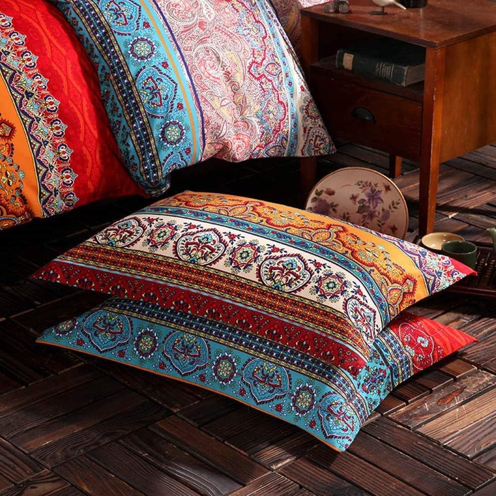 ABREEZE 3Pcs Bohemia Retro Bedding Ethnic Vintage Floral Duvet Cover Boho Bedding 100% Brushed Cotton Bedding Sets Damask Paisley Coloful Mandala Down Comforter Cover,Cal.King