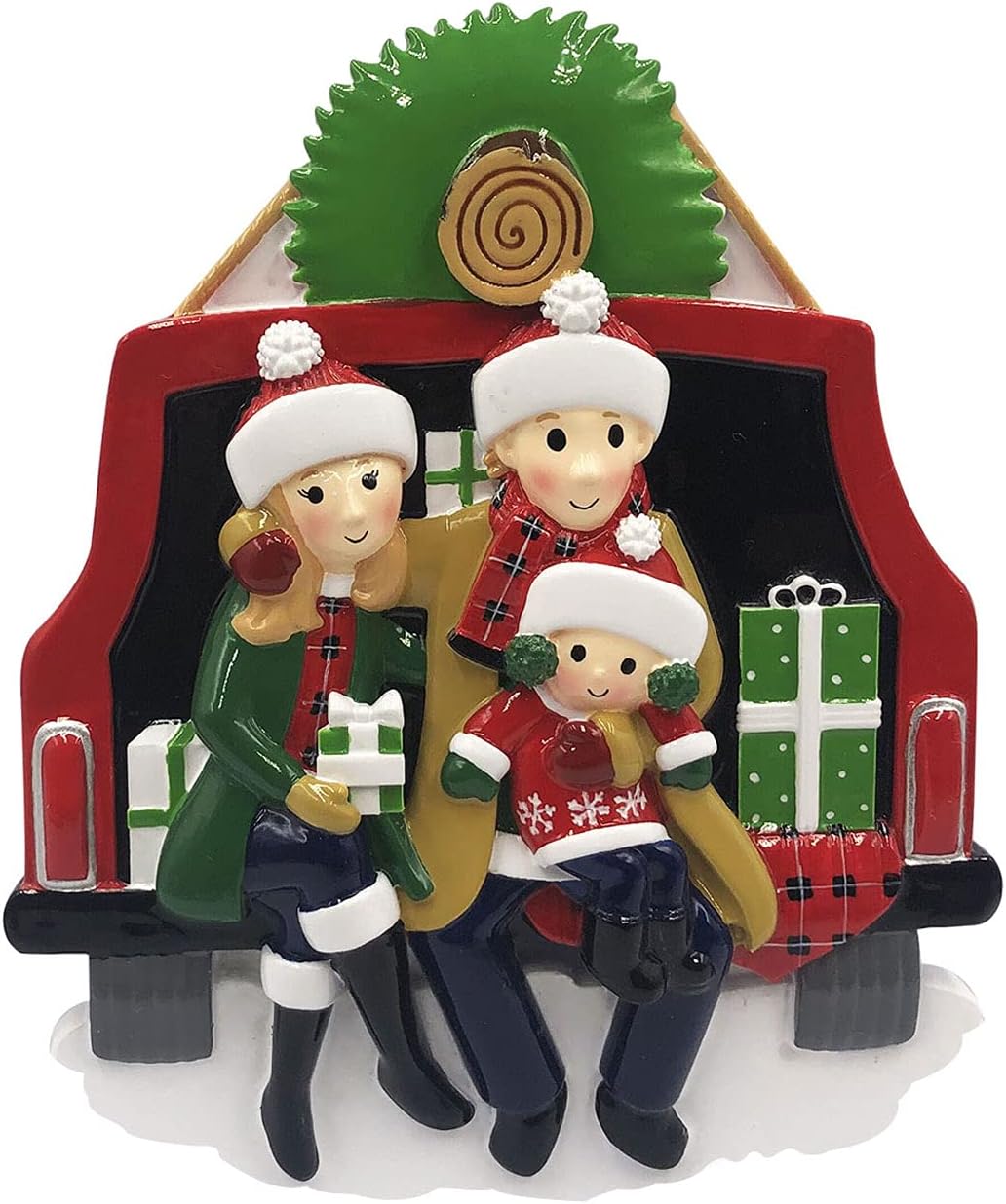 3D Santa Hat Family of 3 Christmas Ornament 2025 Personalized Family Christmas Ornaments 2025 | Road Trip on Vintage Car Personalized Tree Ornaments Customizable Gifts in Red Truck of Three Ornament