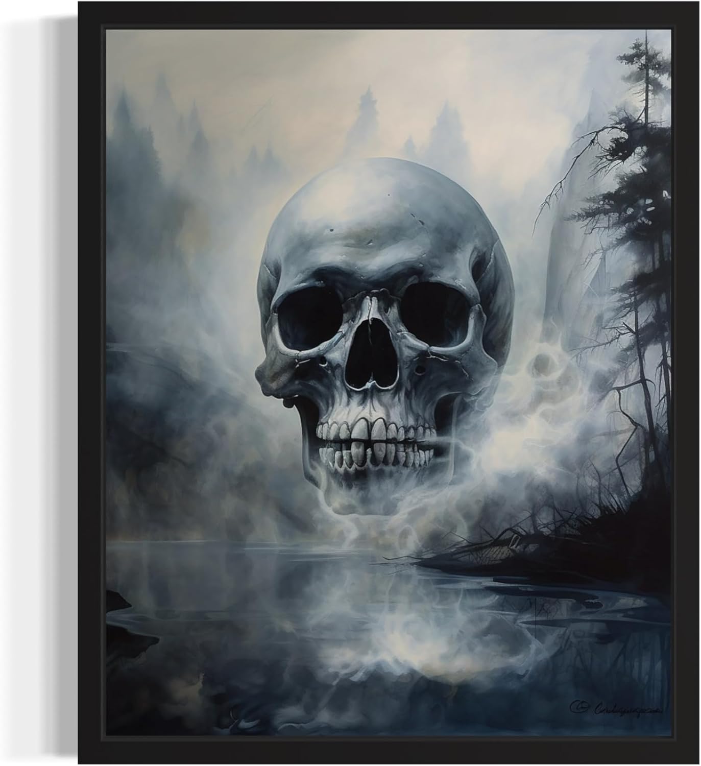 Foggy Skull Poster Art Print, Halloween Scary Vintage Wall Art Academia Spooky Painting Decoration for Horror Prints, Gothic Posters Bedroom Decor 89 (Foggy Skull, 16 x 20 inches, Unframed)