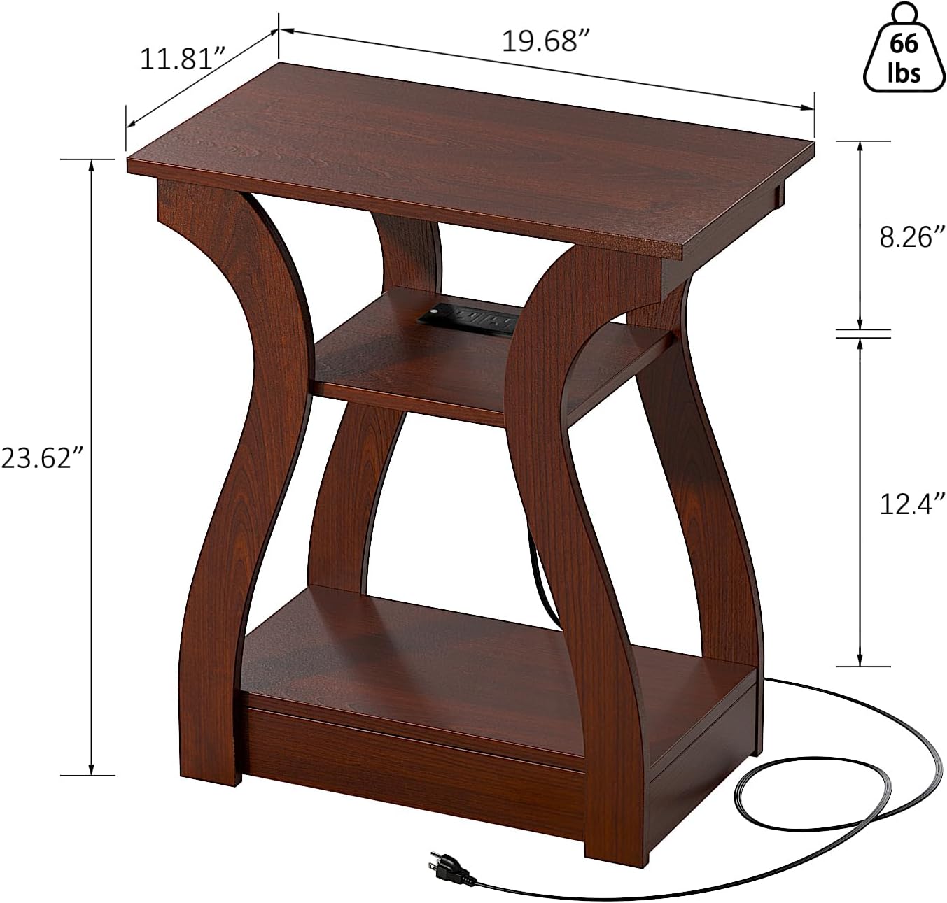 End Tables Living Room Set of 2,Cherry End Table with Charging Station,Side Table, Nightstand for Bedroom, 3 Tier End Table with Storage Shelf for Living Room(Cherry)