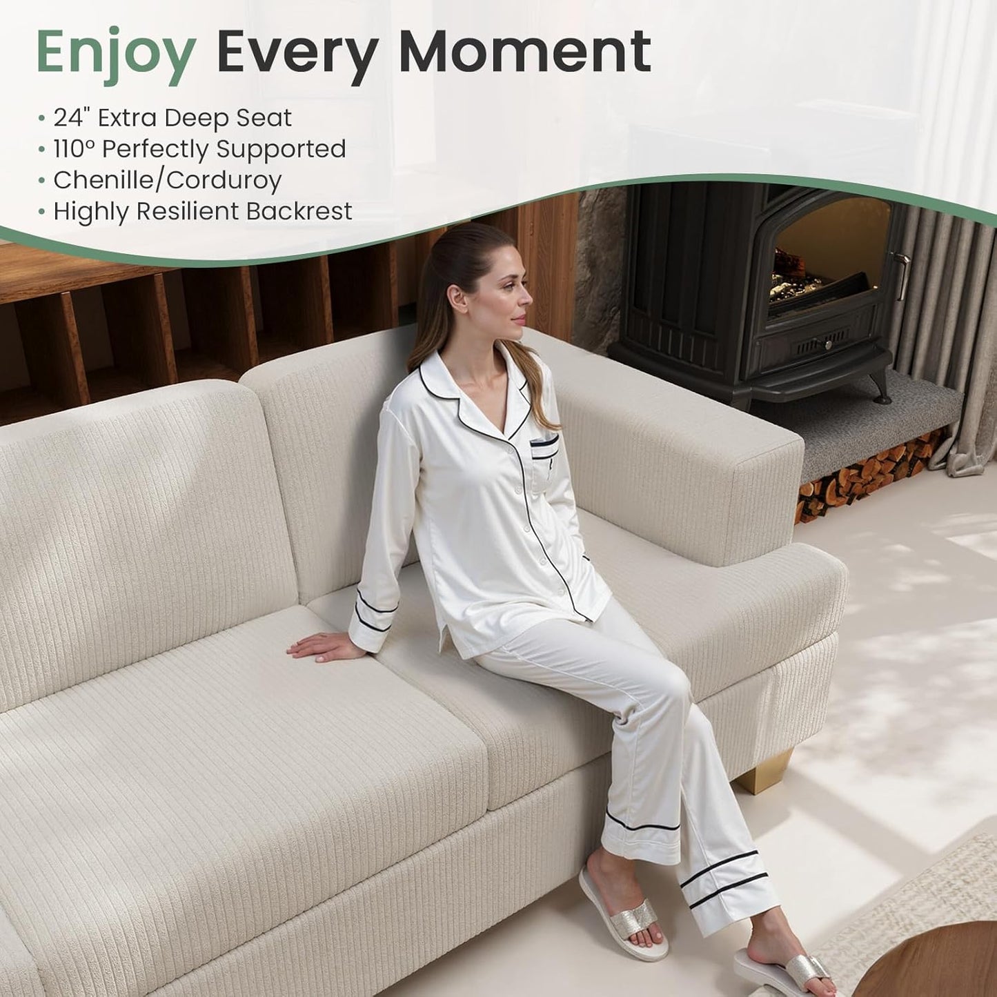 63" Corduroy Sofa Couch Loveseat for Living Room, Small Seep Seat Loveseat Sofa for Bedroom, Comfy Chenille Couch for Small Spaces, White Corduroy