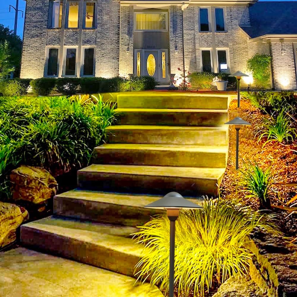 Arrownine Cast Aluminum Low Voltage Outdoor Pathway Light Walkway Landscape Path Lights Included Ground Spike,Wire Connectors Free Replaceable 3 Watts G4 LED Bulb Warm White 2-Pack Bronze Finish