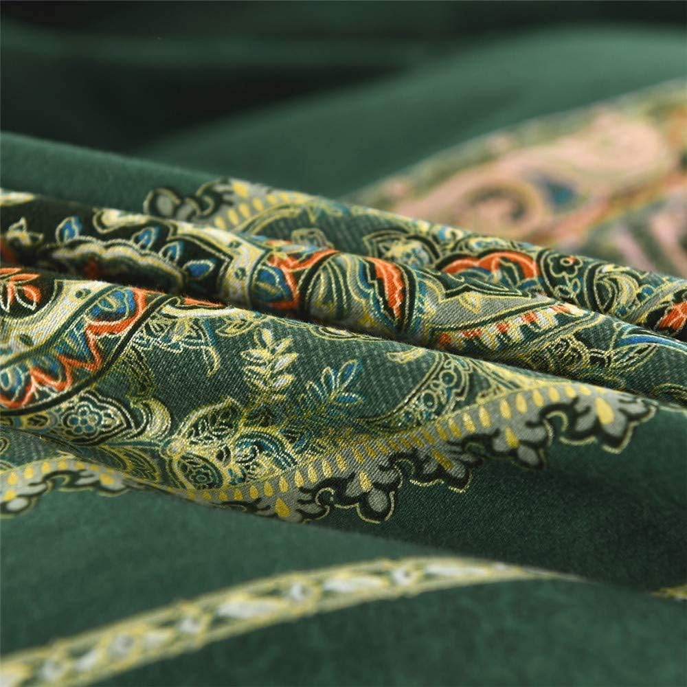 ABREEZE Bohemian Vintage Queen Size Floral Cotton Bedding Set 3Pcs Duvet Cover Set Boho Green Paisley 100% Egyptian Brushed Cotton Reversible Home Bedding Collection