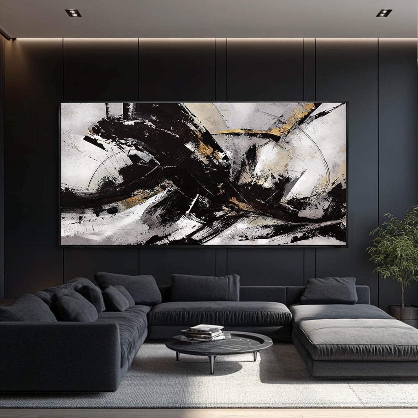 Abstract Wall Art for Living Room Large Canvas Wall Art Decor Graffiti Poster Pictures for Wall Black Wall Decor Framed Wall Decorations 29”x58”