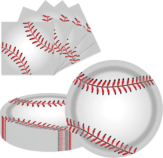 40 Pcs Baseball Party Dessert Plates and Napkins Sets 9" Paper Plates and 6.5" Napkins Party Supplies Tableware Decoration For Birthday Picnic