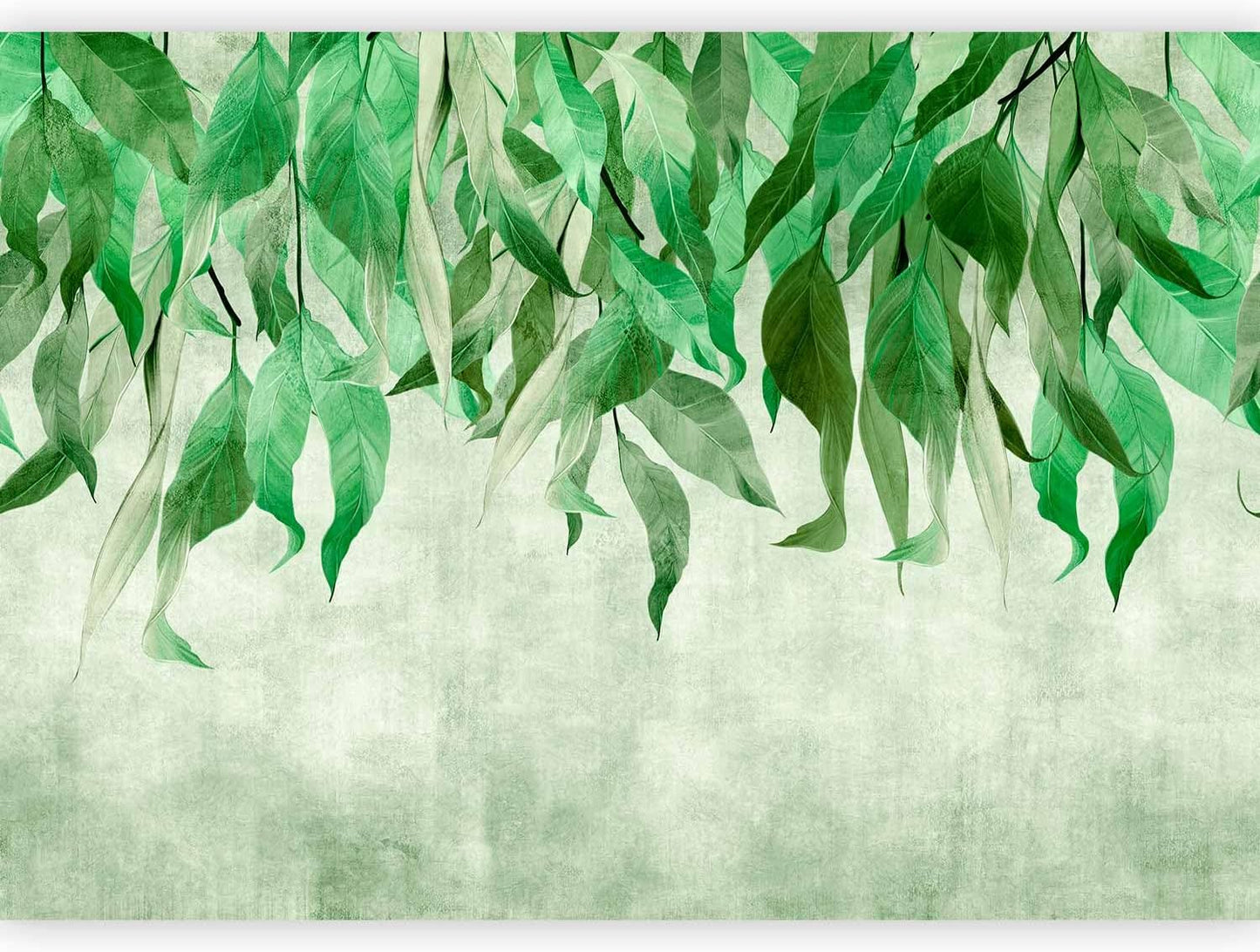 artgeist Wall Mural Hanging Leaves 157x110 in - Non-Woven Wallpaper Fleece Wall Decor Photo Print Picture Image Design Nature Botanical Concrete Green Like Painted b-C-10146-a-a