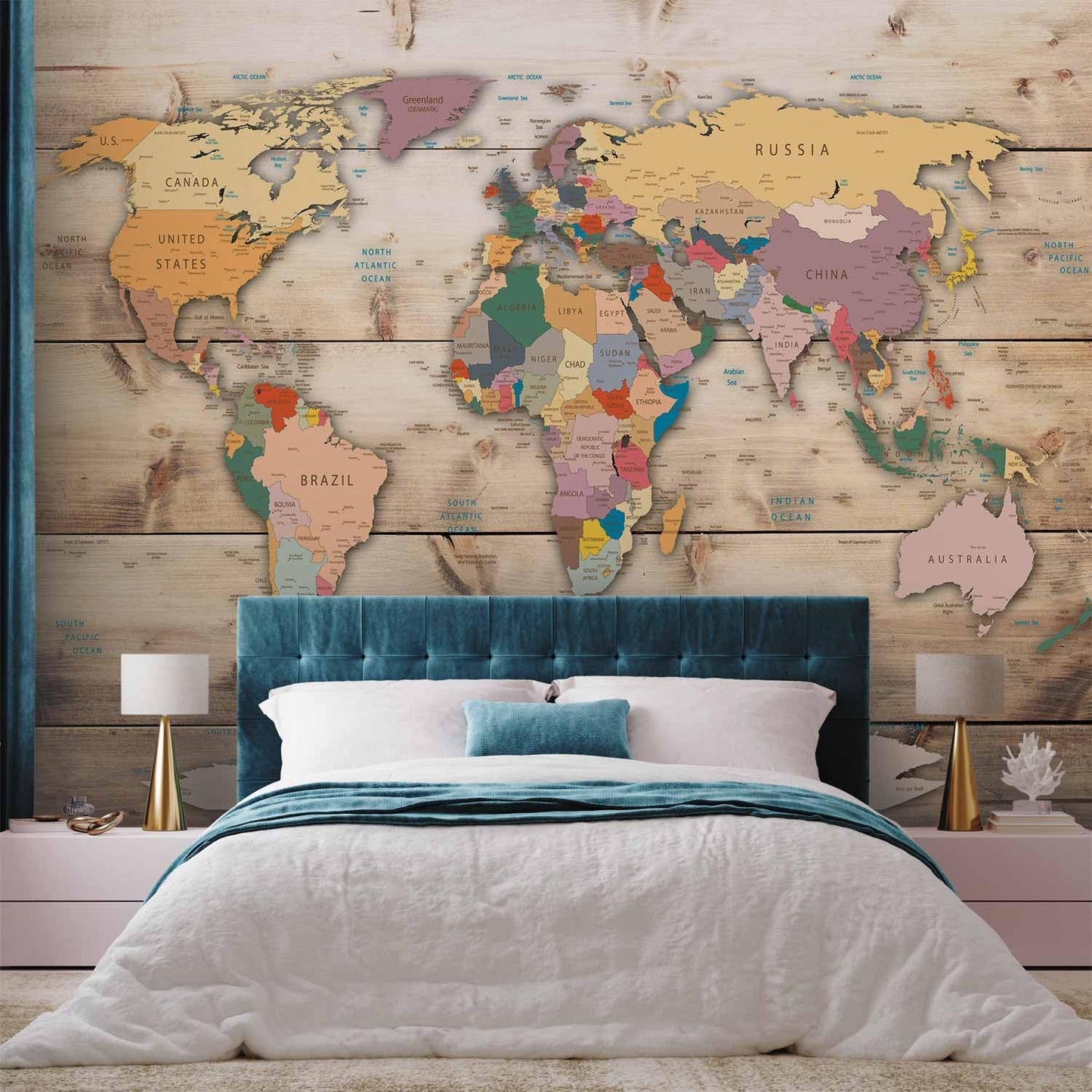 artgeist Premium Wall Mural World Map 157x110 in - XXL Non-Woven Wallpaper Fleece Wall Decor Photo Print Picture Image Design Home Map of The World k-B-0009-a-b