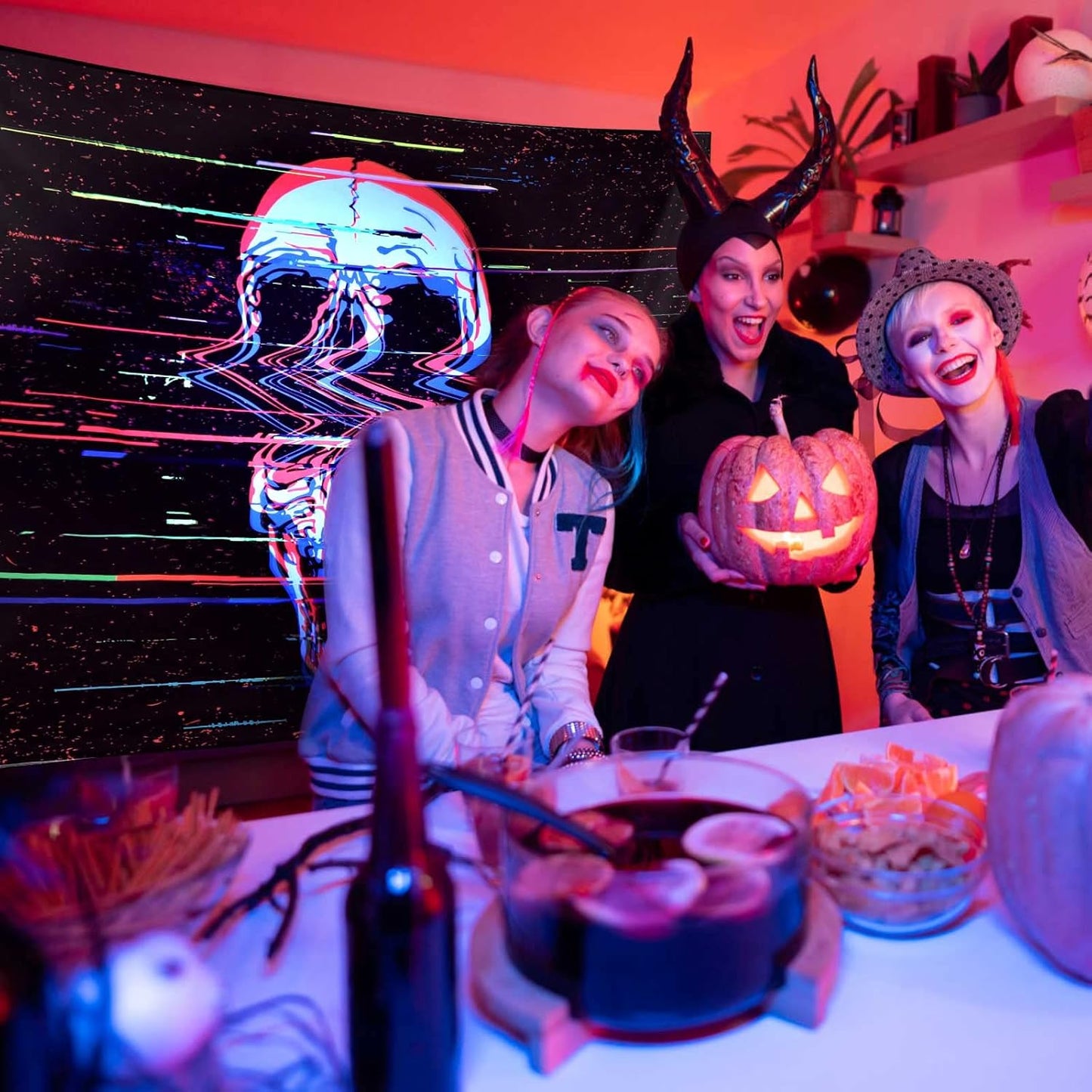 ADDWel Blacklight Skull Tapestry, Black Psychedelic Tapestry Glow In The Dark, UV Reactive Black Light Tapestries Posters Wall Hanging for Bedroom Living Room Dorm Party Backdrop Decor(60 * 80inches)