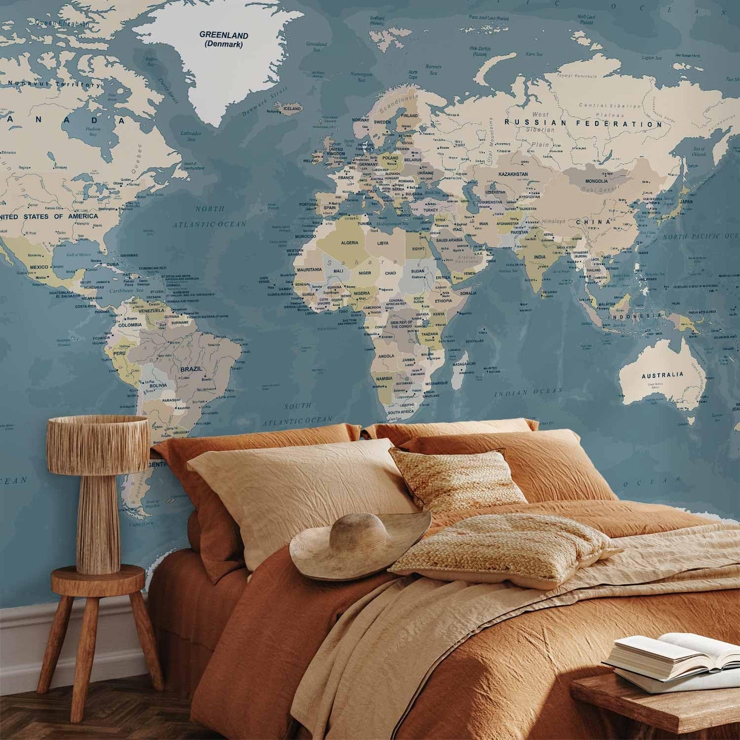 artgeist Wall Mural World Map 193x138 in - XXL Peel and Stick Self-Adhesive Wallpaper Removable Large Sticker Foil Wall Decor Print Picture Image Design Map of The World k-B-0063-a-a