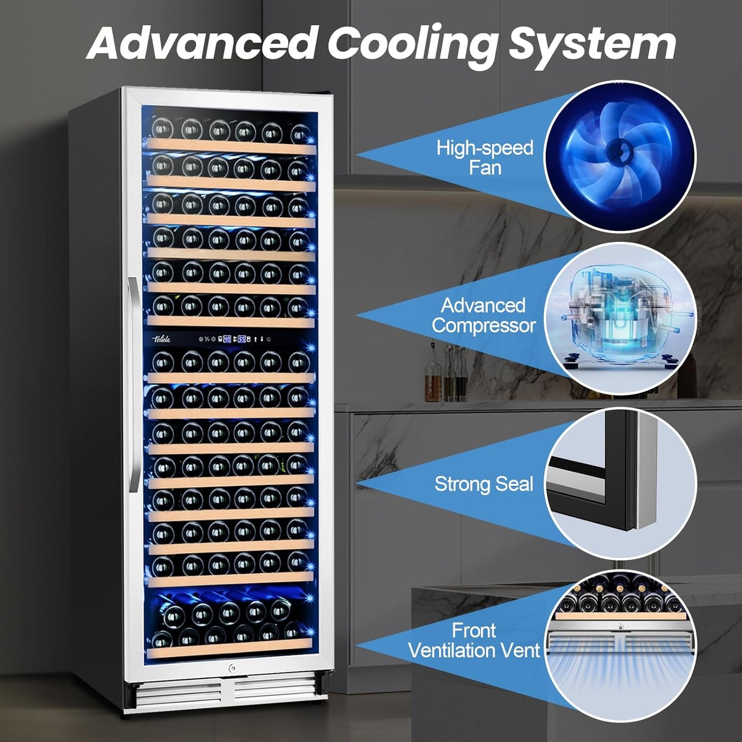 180 Bottles Wine Fridge 24 Inch Dual Zone Wine Cooler Refrigerator Freestanding Wine Refrigerator with Glass Door and Safety Lock, Large Wine Cellar for Home, Office, Kitchen