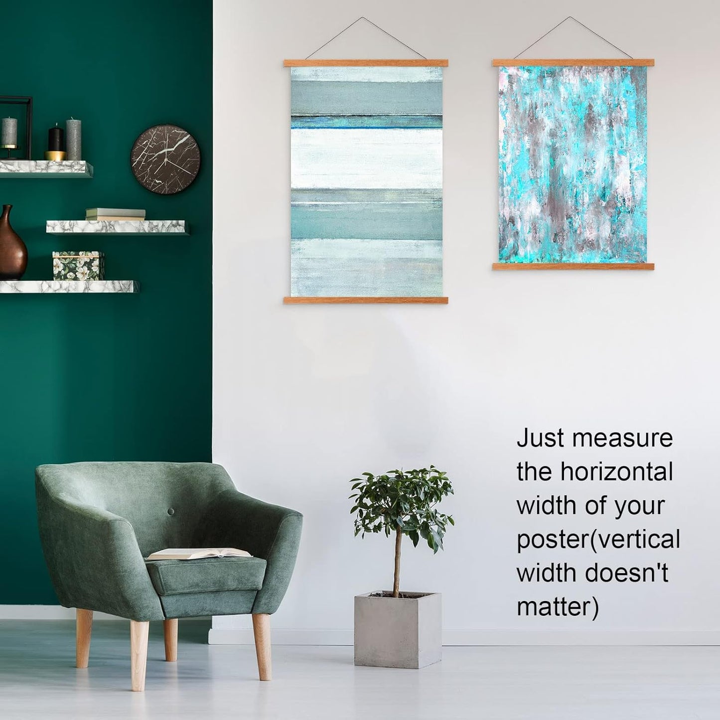 FALAMON Magnetic Poster Hanger Frame, 56x24 56x32 56x40 Teak Wood Magnet Poster Frame for Posters, Prints, Photos, Pictures, Maps, Scrolls, and Canvas Artwork