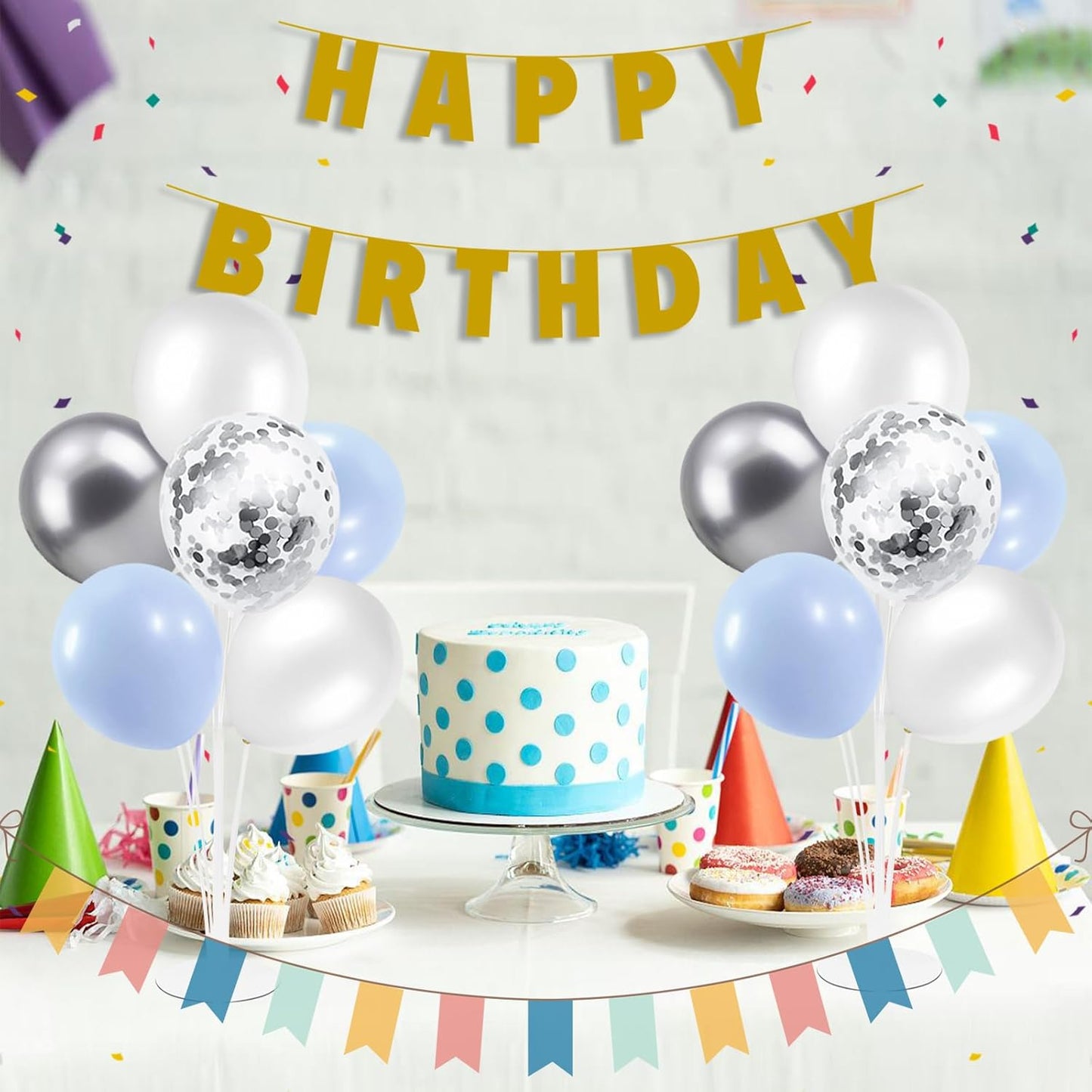 Baby Blue and Silver Balloon Stand Centerpiece Table Decorations for Baby Shower Wedding Engagement Bridal Shower Anniversary Birthday Party Decorations(Baby blue silver set4)