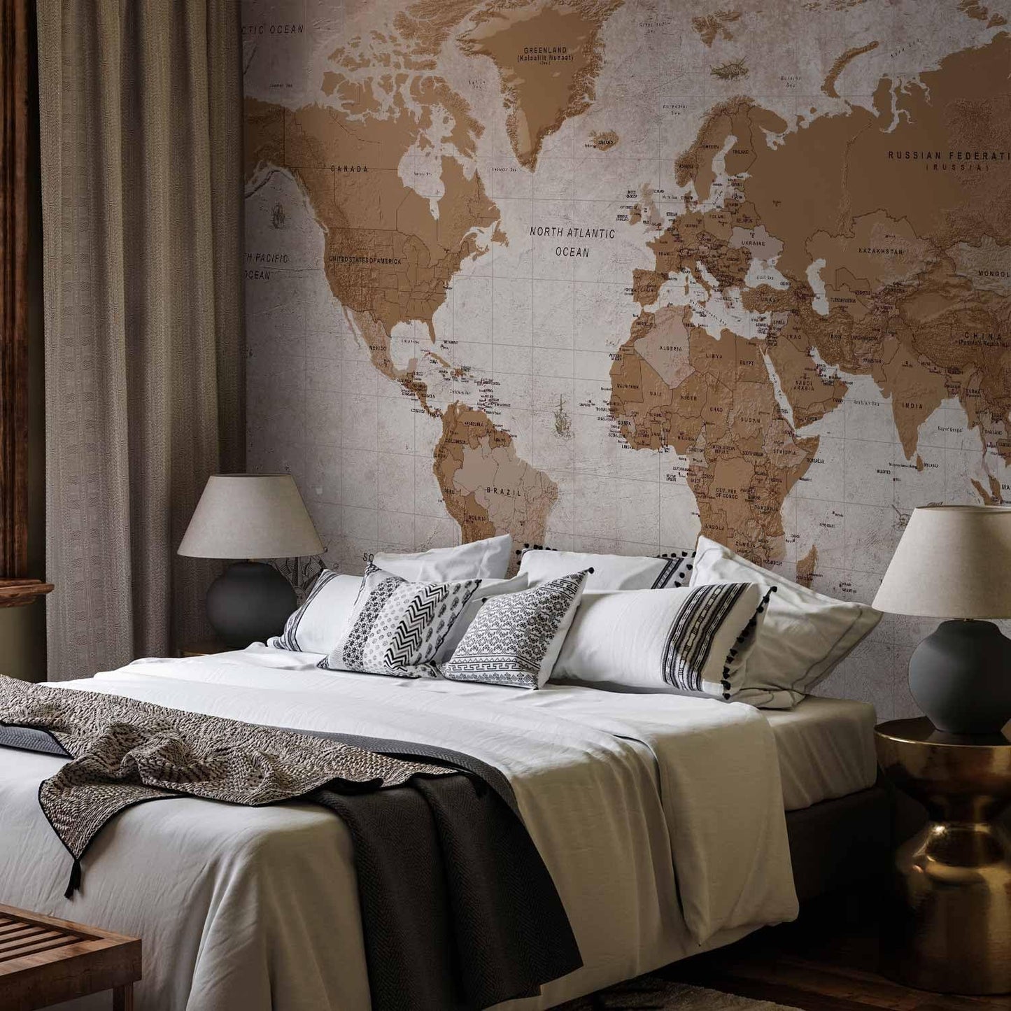 artgeist Wall Mural World Map 79x55 in - XXL Non-Woven Wallpaper Fleece Wall Decor Photo Print Picture Image Design Home Map of The World k-A-0108-a-a