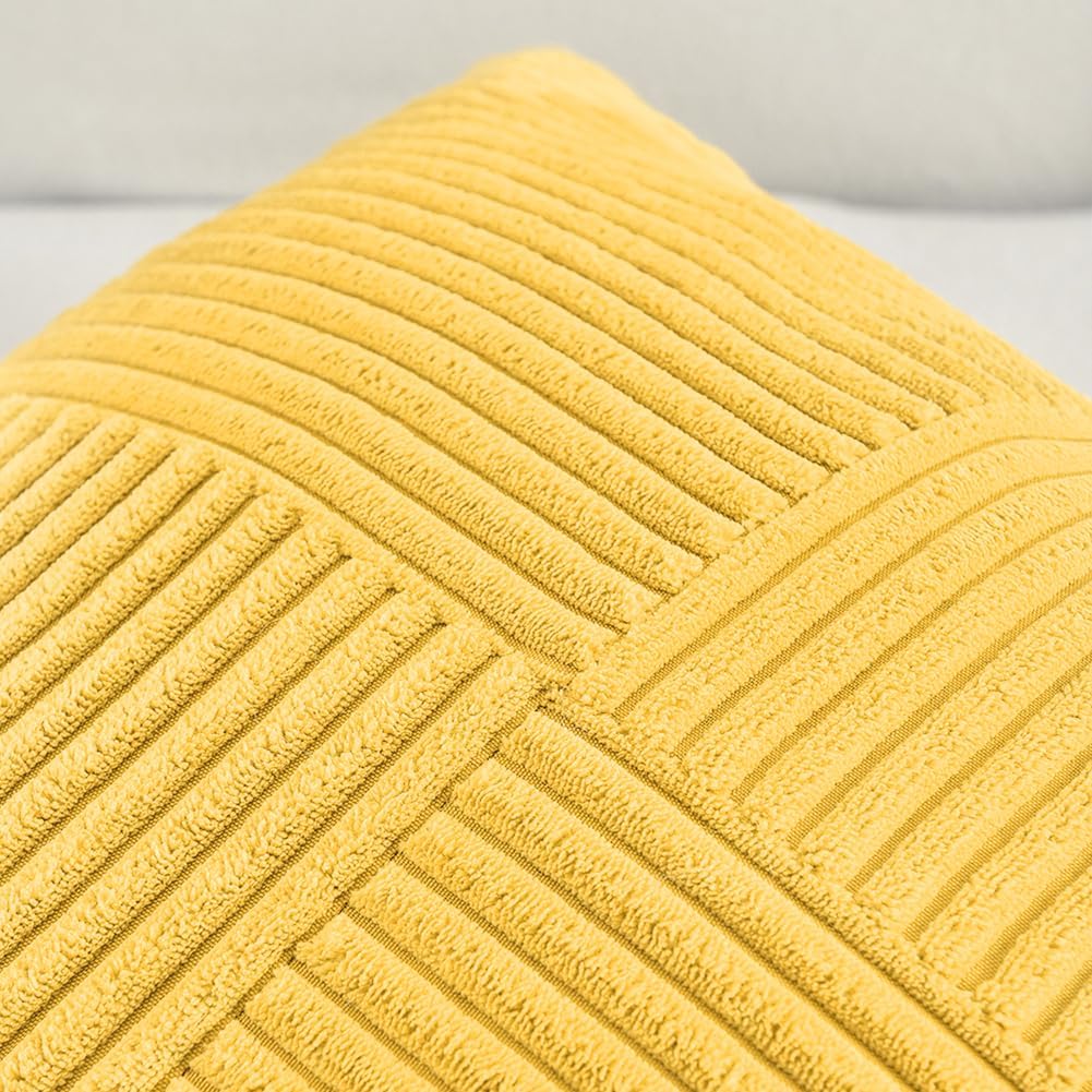 Fancy Homi 2 Packs Yellow Long Lumbar Decorative Throw Pillow Covers 12x24 Inch for Couch Bed Sofa, Rustic Farmhouse Boho Home Decor, Soft Striped Corduroy Rectangle Accent Cushion Case 30x60 cm