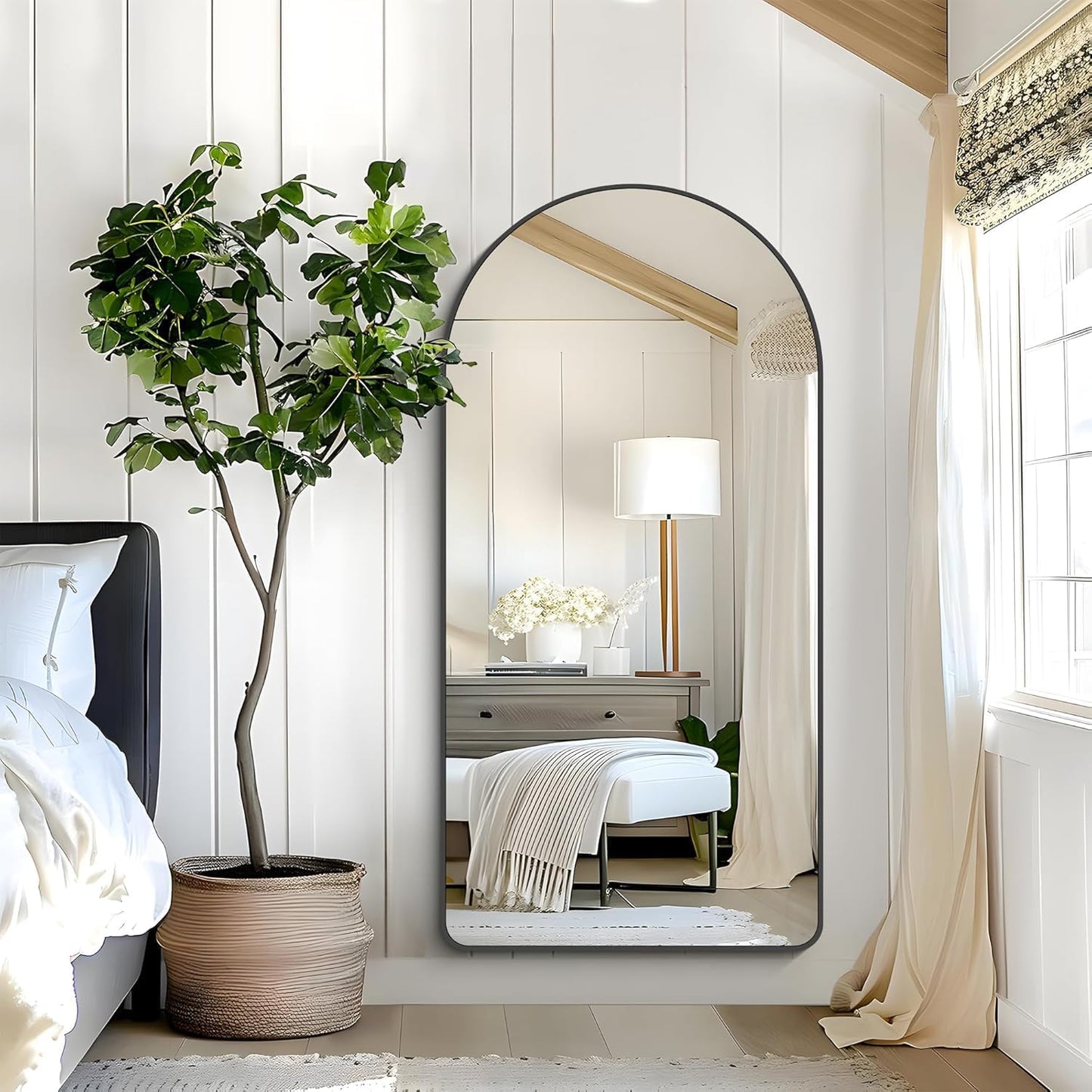 Arched Bathroom Mirror, 55"x36" Black Arched Mirror for Bathroom, Wall Mounted Mirror, Black Vanity Wall Mirror w/Metal Frame for Bedroom, Entryway, Living Room, Hanging or Leaning Against Wall