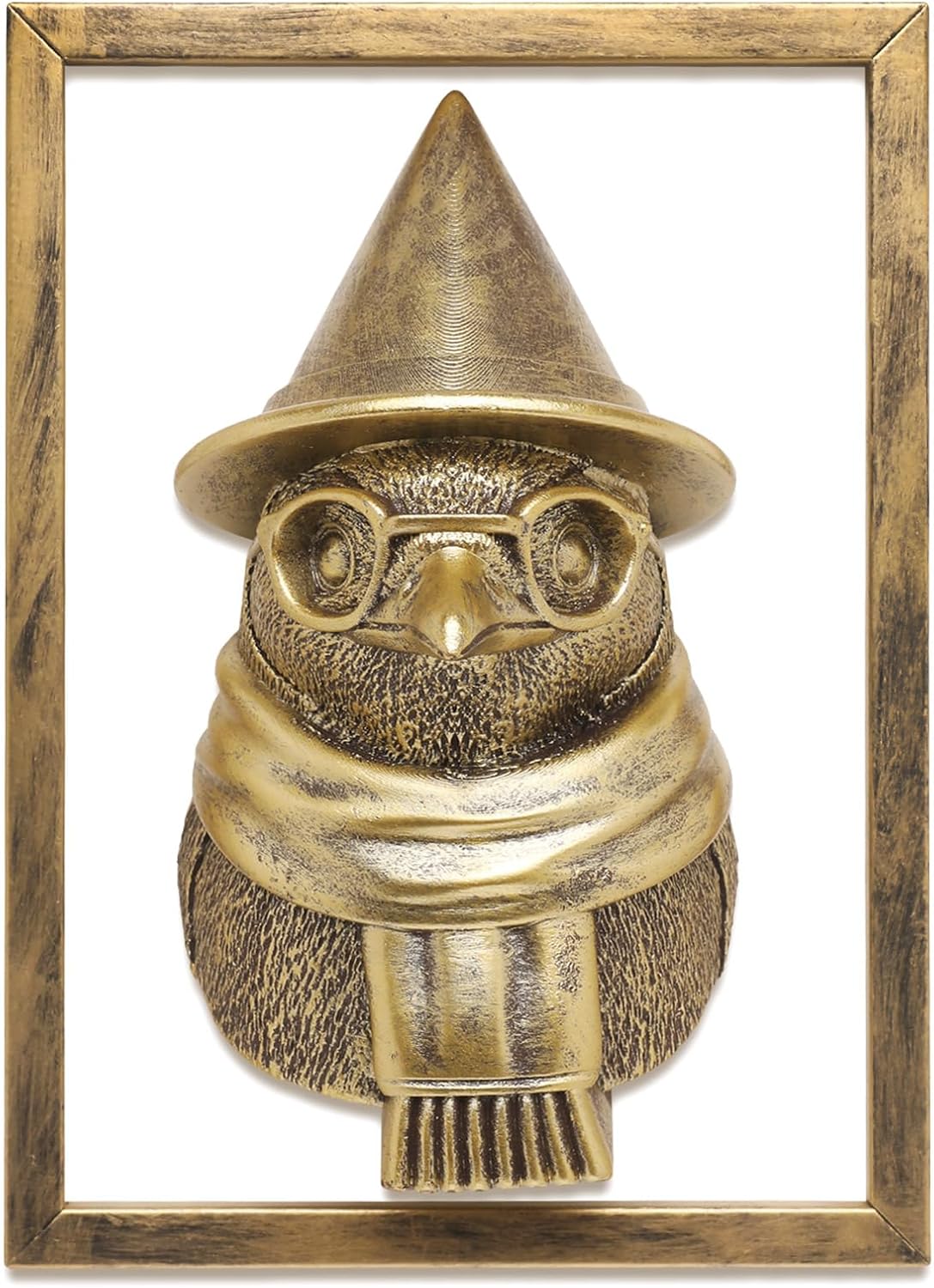 Animal Heads Wall Decor (Includes Metal Frame) Resin Animals Sculptures Head Wall Hanging Decoration Gold vintage Wall Sculpture for Living Room Bedroom Office (Penguin)