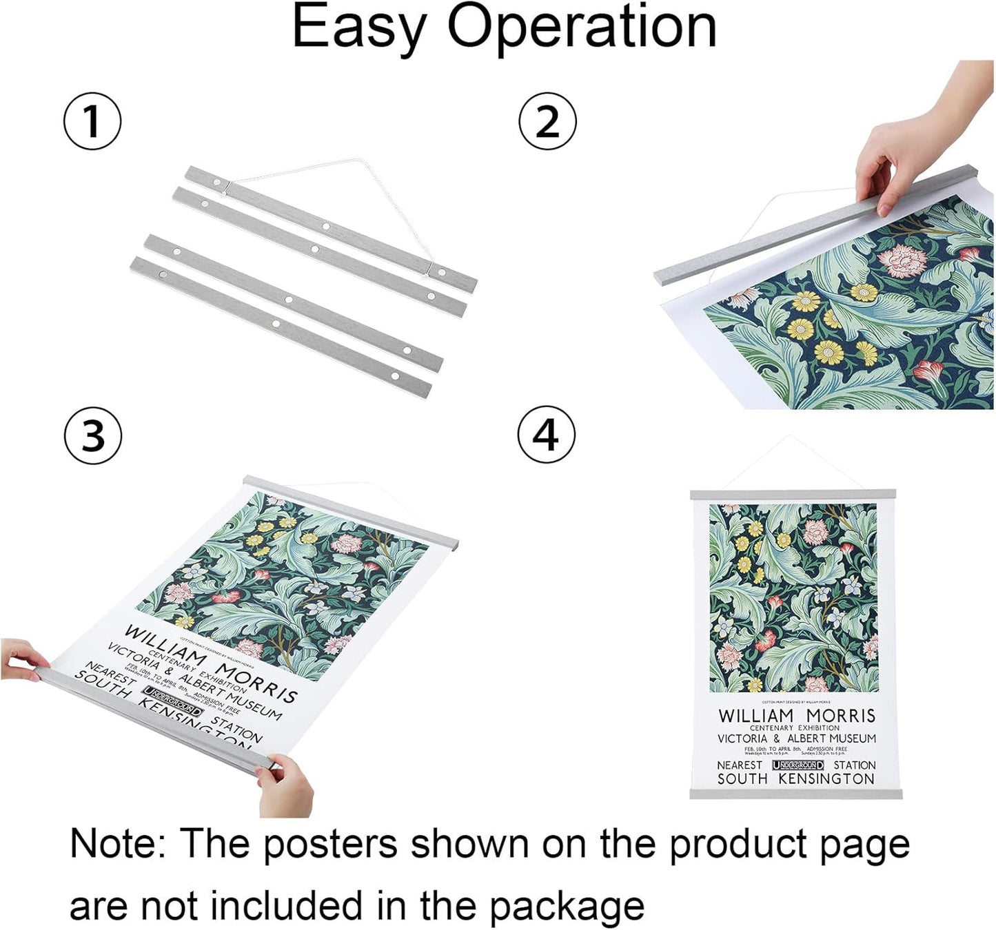 FALAMON Magnetic Poster Hanger Frame, 24x36 24x18 24x28 24x30 Solid Wood Magnetic Frame for Posters, Prints, Photos, Pictures, Maps, Scrolls, and Canvas Artwork (Grey, 24")