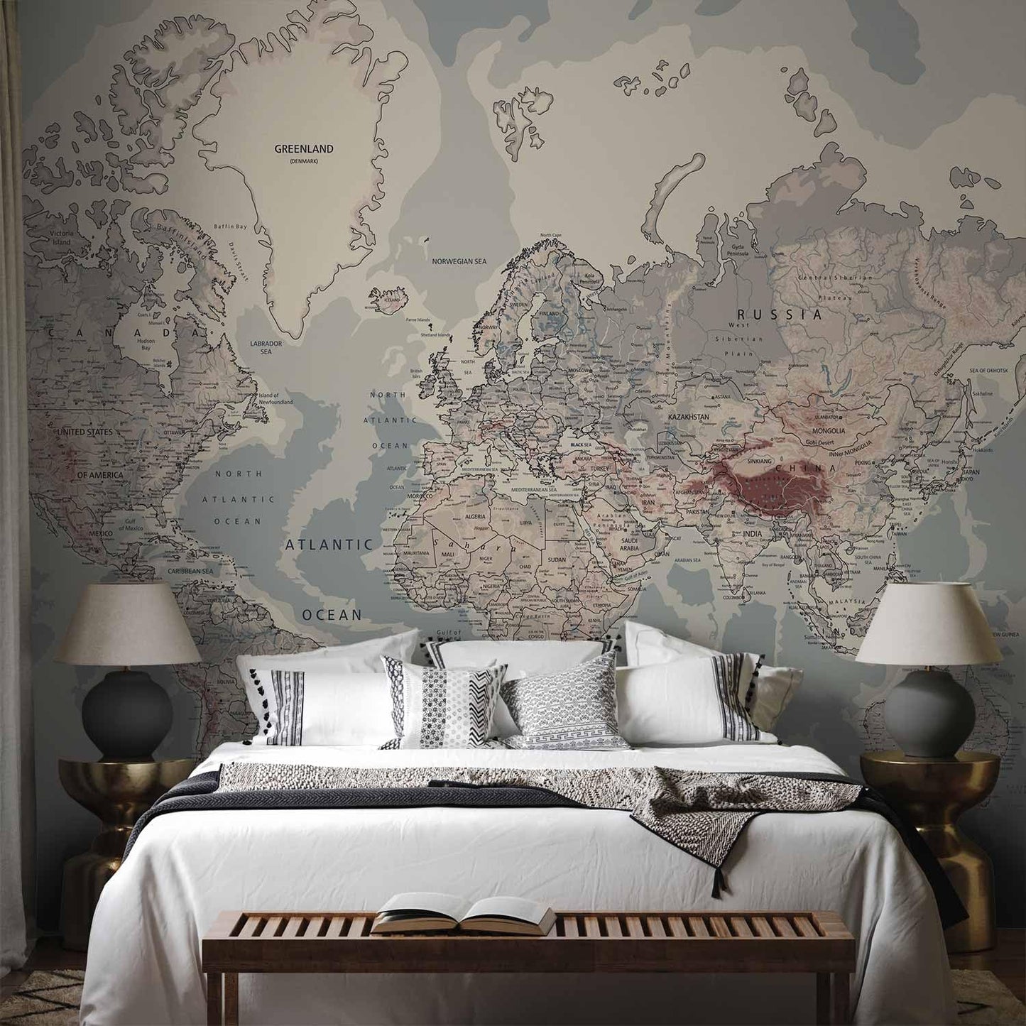 artgeist Premium Wall Mural World Map 79x55 in - XXL Non-Woven Wallpaper Fleece Wall Decor Photo Print Picture Image Design Home Map of The World k-A-0061-a-c