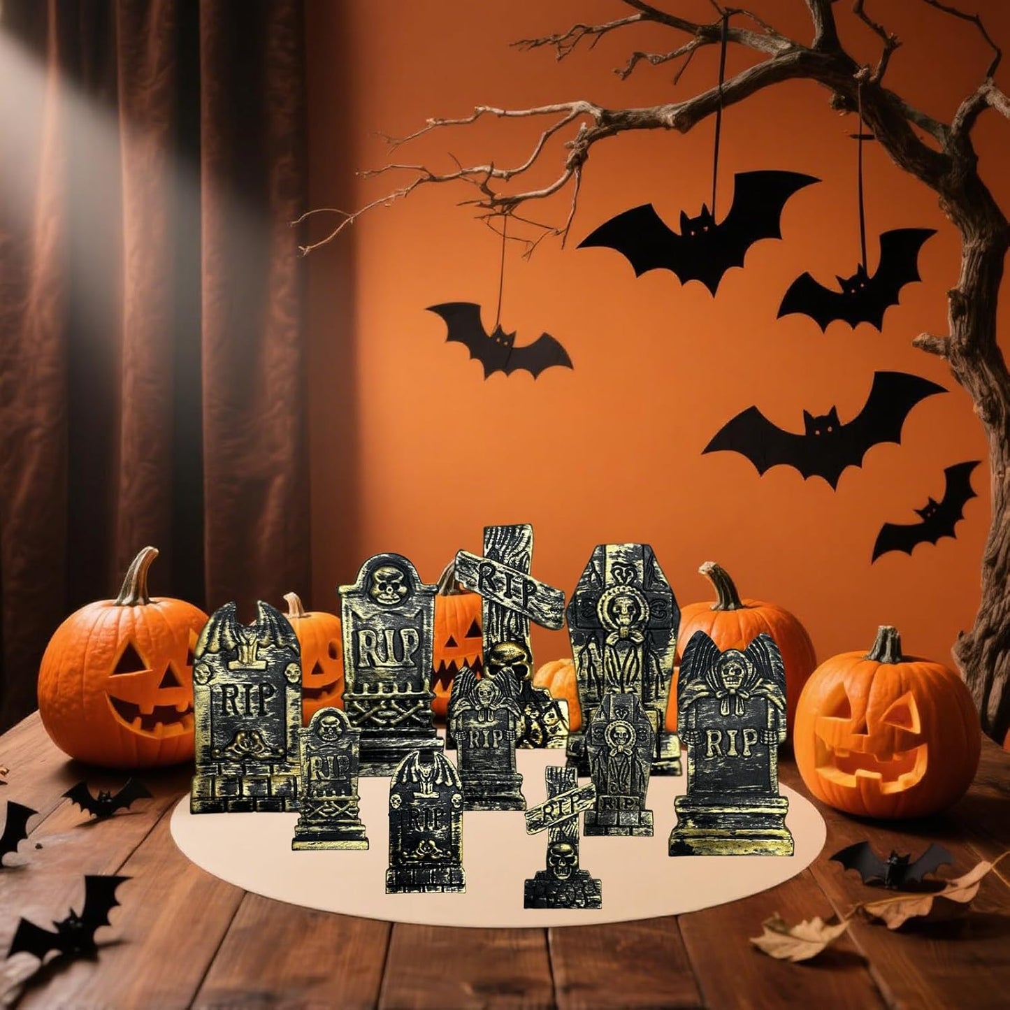 20Pcs Halloween Mini Tombstones Figurines, Plastic Miniature Tombstones Set Mini Gravestones Halloween Decorations for Miniature Graveyard Scene Haunted House DIY Crafts
