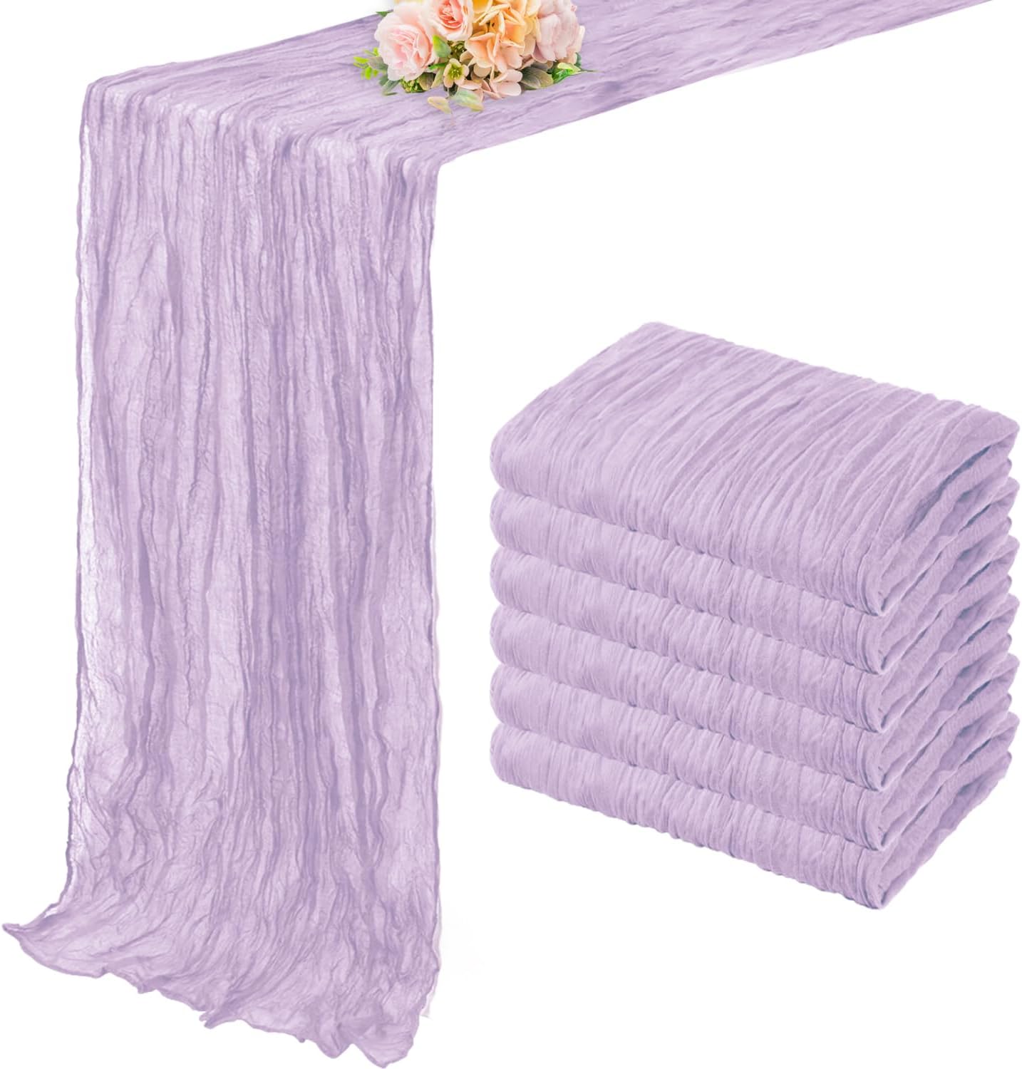 6 Pack Lilac Cheesecloth Table Runner 10FT Rustic Gauze Cheese Cloth Table Runner for Wedding 20 x 120 Inch Long Bridal Baby Shower Table Decor Boho Fabric Sheer Birthday Party Table Decorations