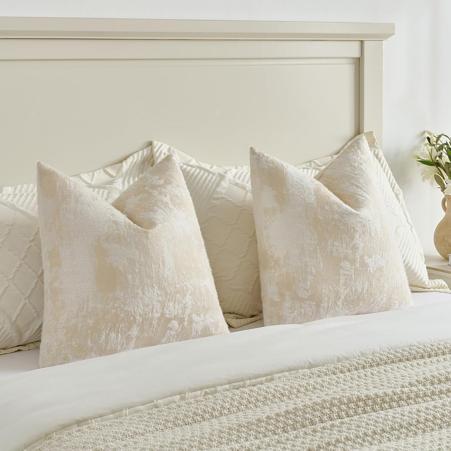 FUTEI Yellow White Decorative Throw Pillow Covers 24x24 Inch Set of 2,Soft Faux Cashmere Jacquard - Textured & Cozy Euro Pillow Shams,Modern Home Decor for Couch Bed Living Room