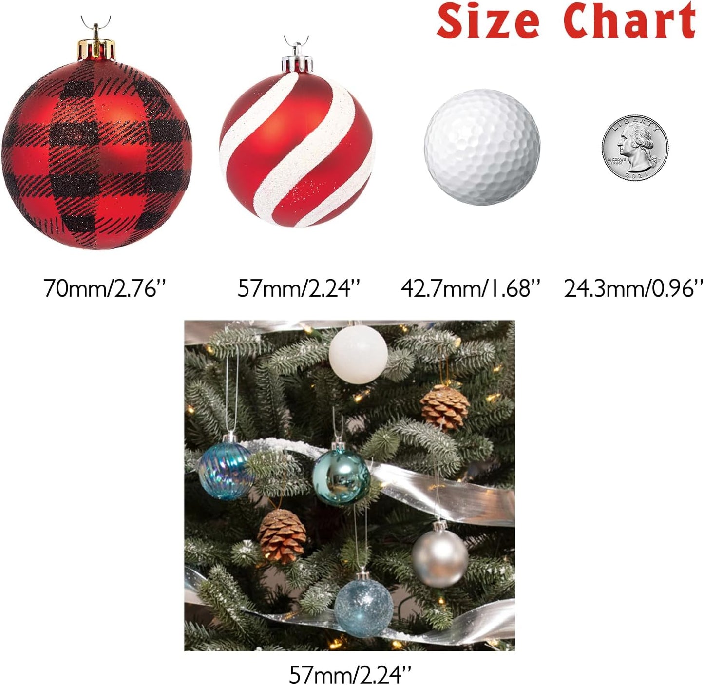 Every Day is Christmas Ornaments, Shatterproof Christmas Tree Ornament Set, Christmas Balls Decoration 50 Count (2.24"/57mm, Blue Silver)