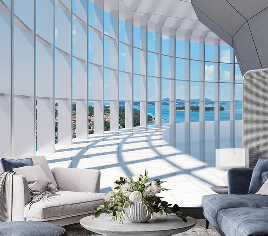 AFZEVEB-3D Blue Seascape Wallpaper Space Wall murals for Bedroom 114"x74" (Not Peel and Stick)