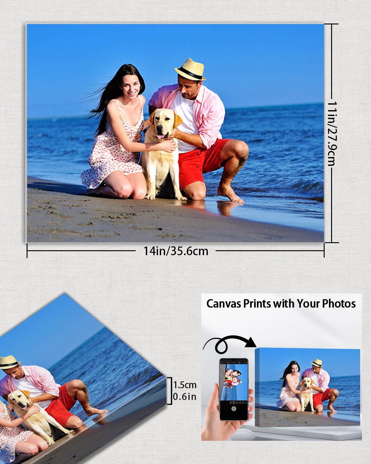 AbcCustomize Canvas Prints with Your Photos, Custom Canvas for Living Room and Bedroom Decor, Personalized gifts for Friends Lover and Family, Canvas Wall Art for Gifts & Keepsakes, Ready to Hang