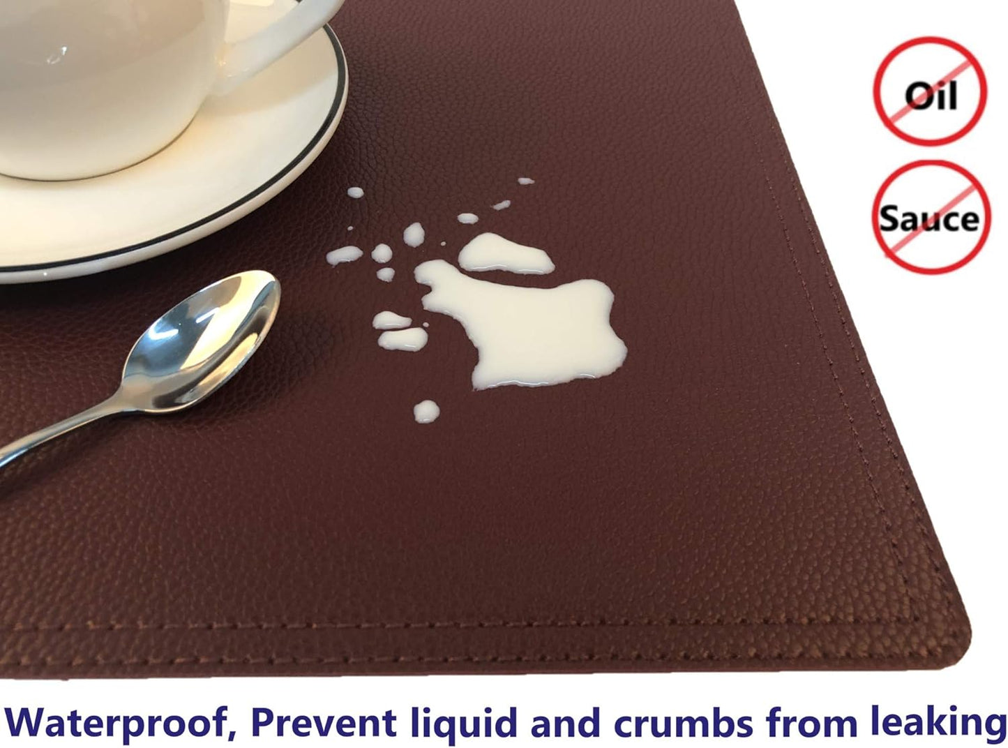 Faux Leather Red Placemats, PU Table Mats, Set of 4, Waterproof, Stain Resistant, Heat Resistant, Non-Slip Easy to Clean for Kitchen Dining Table,Conference Table