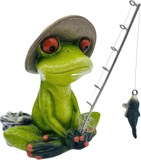 Frog Fishing Decor, Summer Garden Statues, Ocean Beach Decorations, Home Bookshelf Desktop Statues Shelves Bathroom Decorative Ornaments Gift (Frog Fishing)