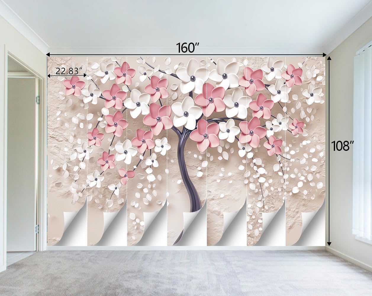 3D Relief Abstraction Pink Flowers Tree Mural Bedroom Floral Wallpaper Room Decor Living Room tv Background Large Wall Mural - 160"x108" (Not Peel and Stick)