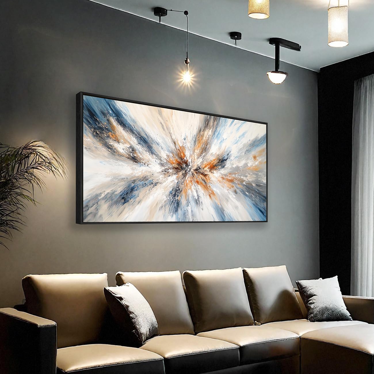 Abstract Painting Wall Art Large Framed Canvas Prints 30" x 58" Blue and Orange Abstract Modern Minimalist Living Room Decor for Bedroom Office Wall Décor
