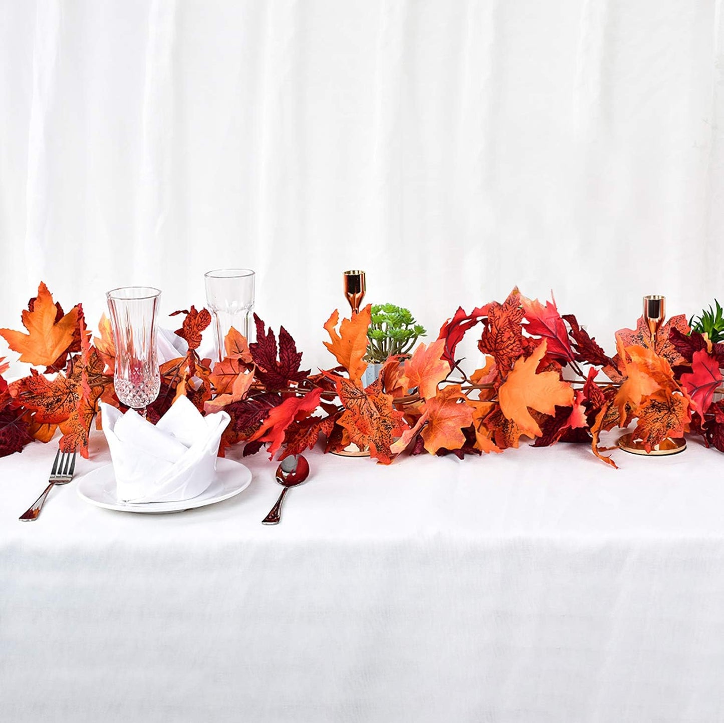 2 Pack Fall Maple Leaf Garland Artificial Maple Garland, Autumn Hanging Fall Leave Vines for Indoor Outdoor Wedding Thanksgiving Dinner Party Decor