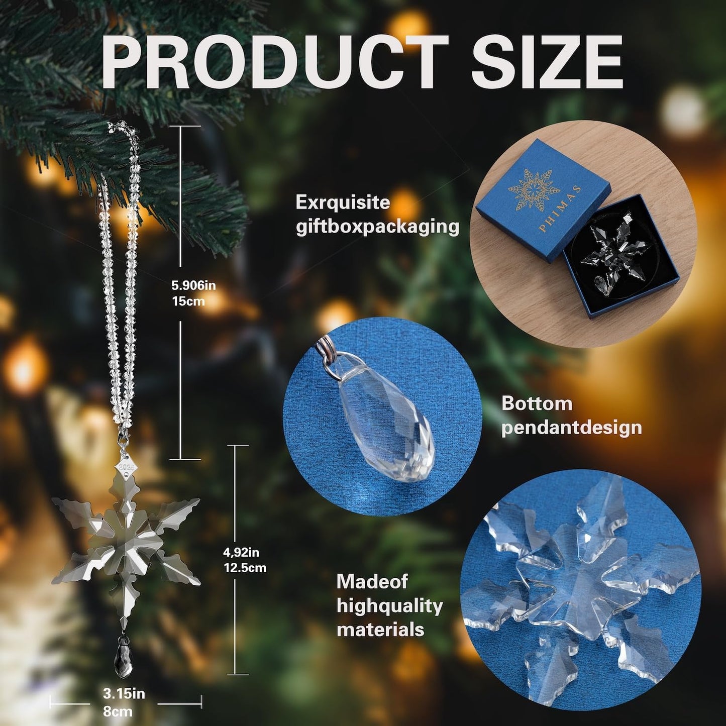 2025Annual Christmas Ornaments Crystal Snowflake Star - Christmas Tree Ornaments Pendant Sun Catcher Home Hanging Decor (2025 White Crystal 2 Layers)