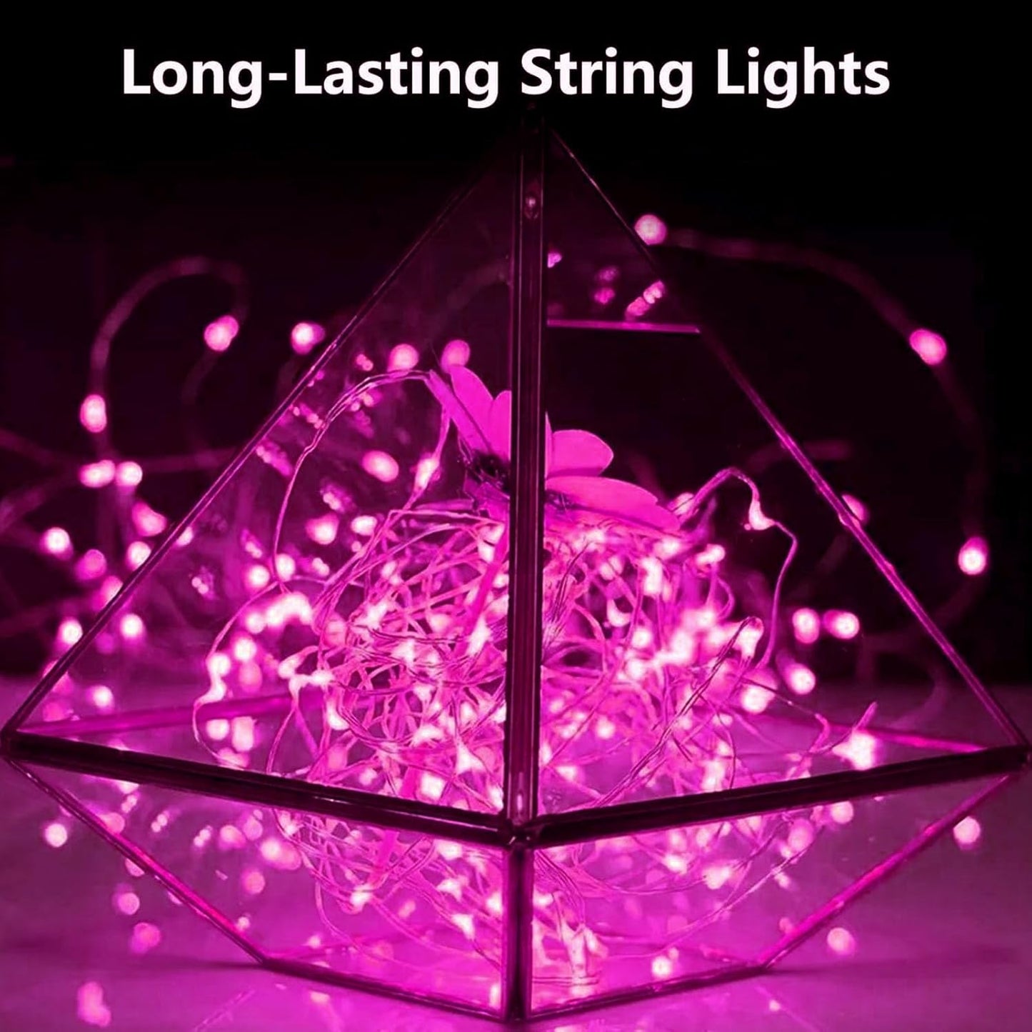 4-Pack 50 LED Pink Fairy Lights Battery Operated with Timer, 16FT Waterproof Starry String Lights Outdoor Indoor, Valentiens Lights for Valentine's Day Bedroom Wedding Birthday Christmas Party Decor