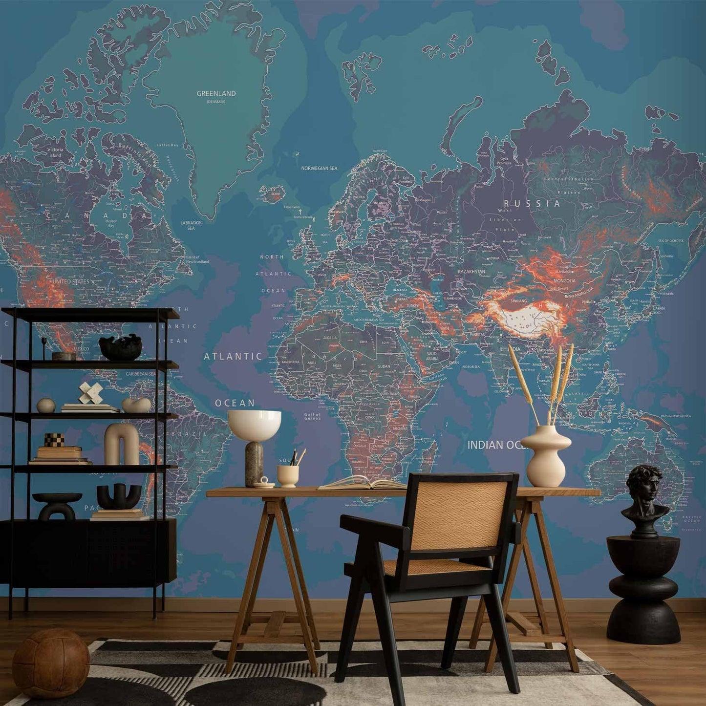 artgeist Wall Mural World Map 157x110 in - XXL Non-Woven Wallpaper Fleece Wall Decor Photo Print Picture Image Design Home Map of The World k-A-0061-a-d